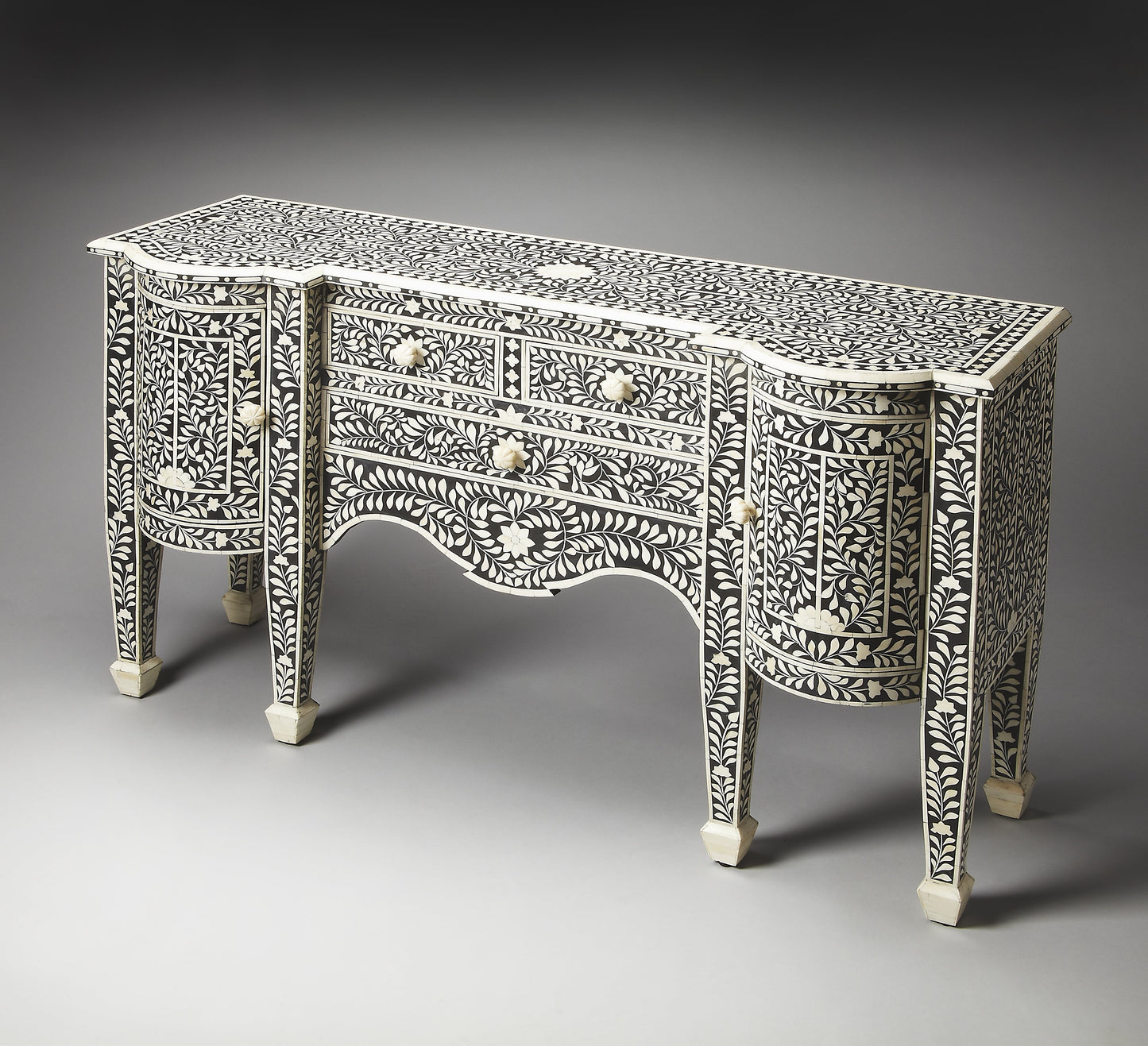 Vivienne Bone Inlay 57.25"W Buffet in Black 1843070