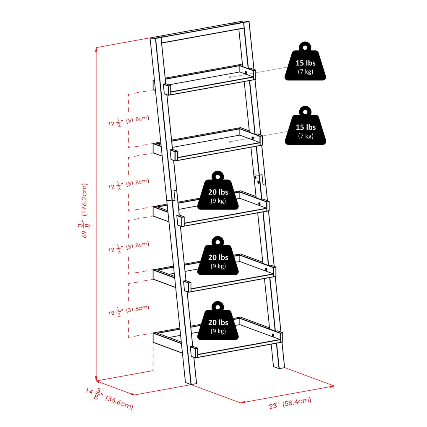 Bellamy 5-Tier Leaning Shelf, Black