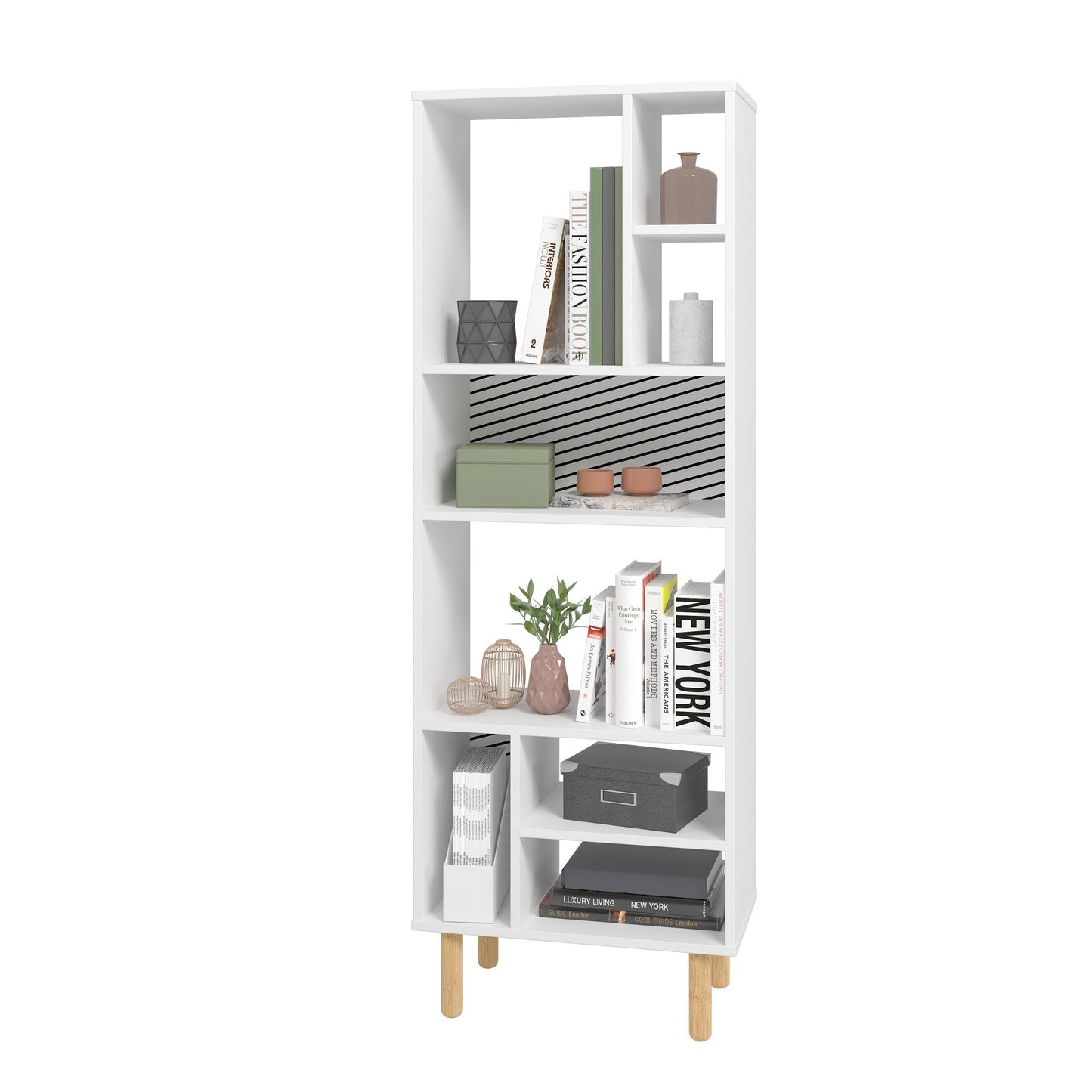 Manhattan Comfort Essex 60.23 Décor Bookcase with 8 Shelves in White and Zebra 410AMC176
