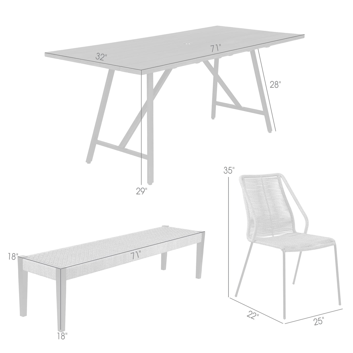 Koala Clip and Camino 6 Piece Outdoor Dining Set in Dark Eucalyptus with Gray Rope