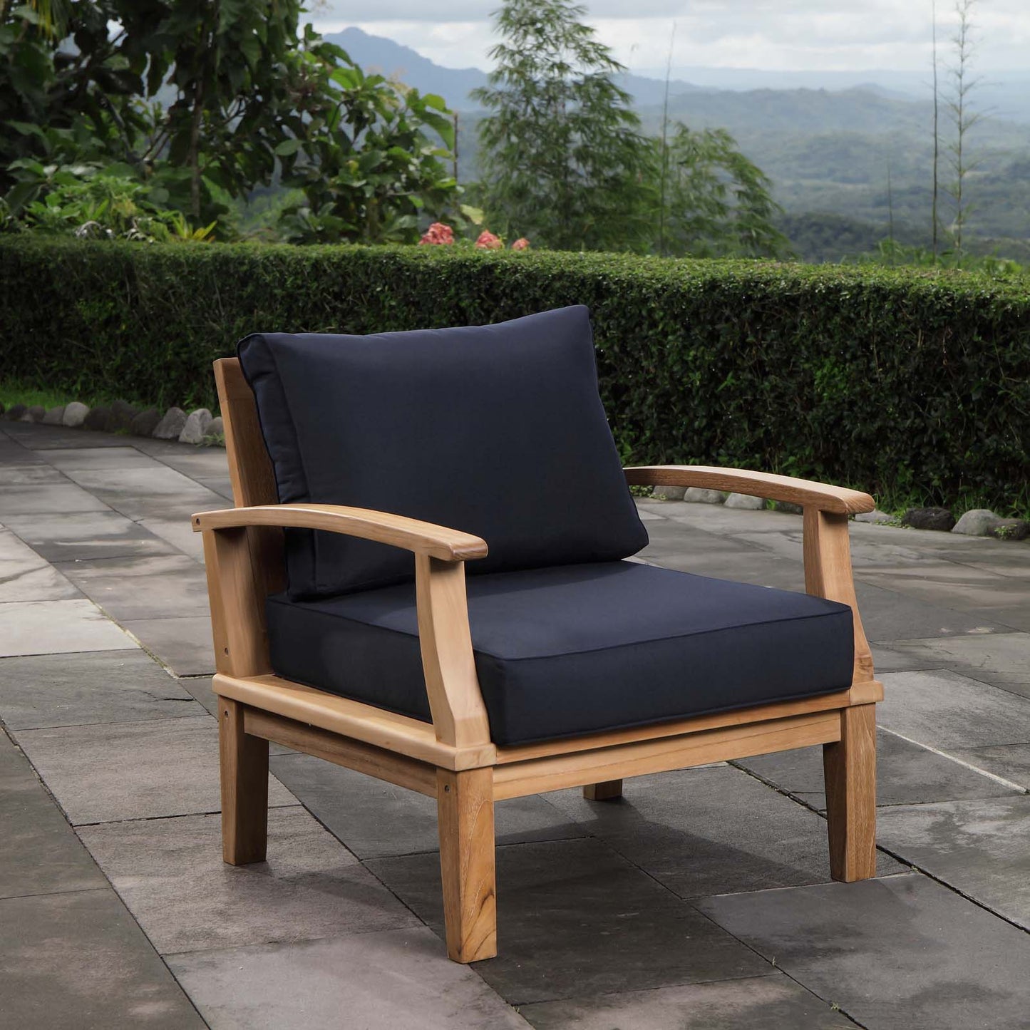 Marina Outdoor Patio Teak Armchair Natural Navy EEI-1143-NAT-NAV-SET