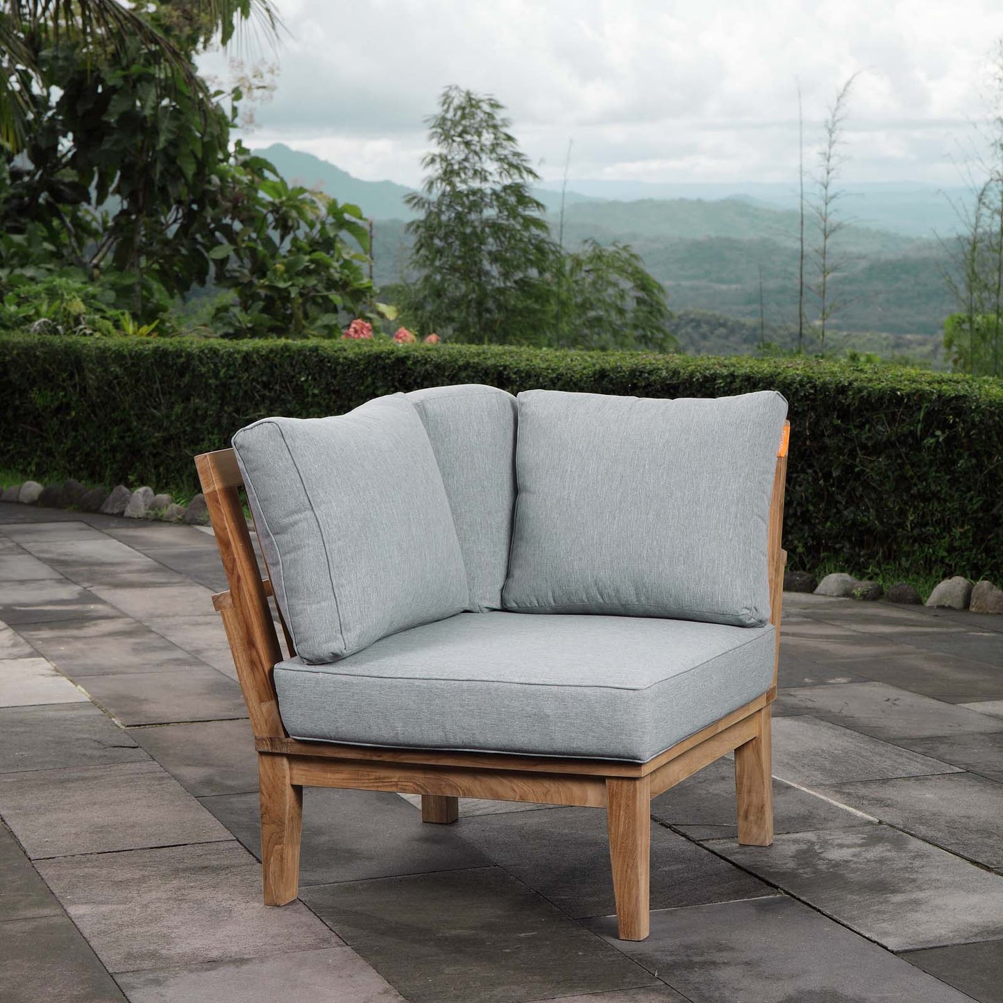 Marina Outdoor Patio Teak Corner Sofa Natural Gray EEI-1146-NAT-GRY-SET