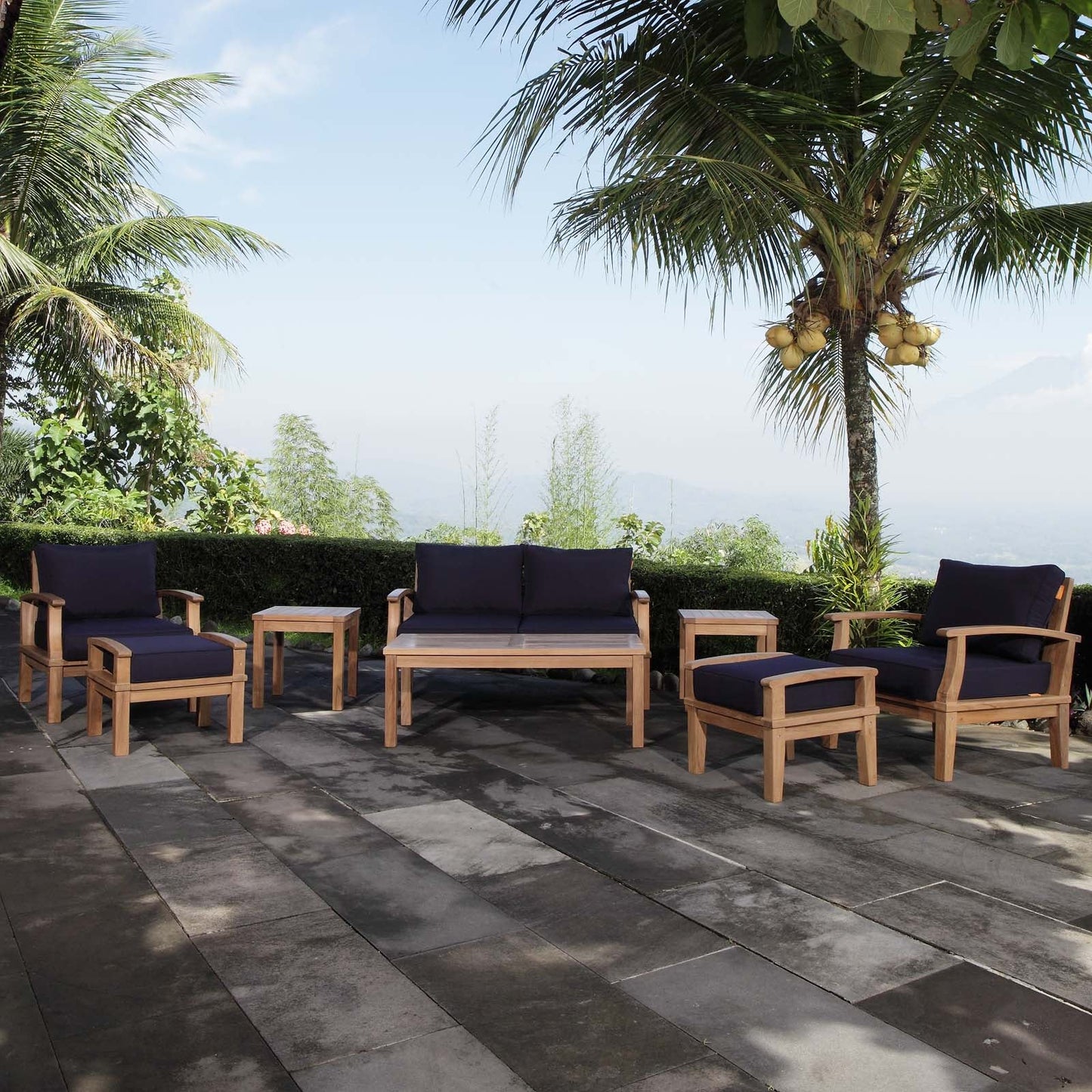 Marina 8 Piece Outdoor Patio Teak Set by Modway EEI-1471-NAT-NAV-SET