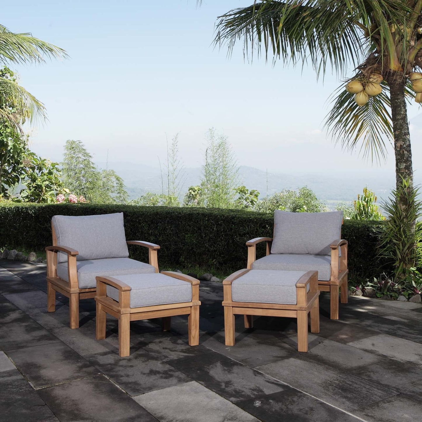 Marina 4 Piece Outdoor Patio Teak Set by Modway EEI-1537-NAT-GRY-SET