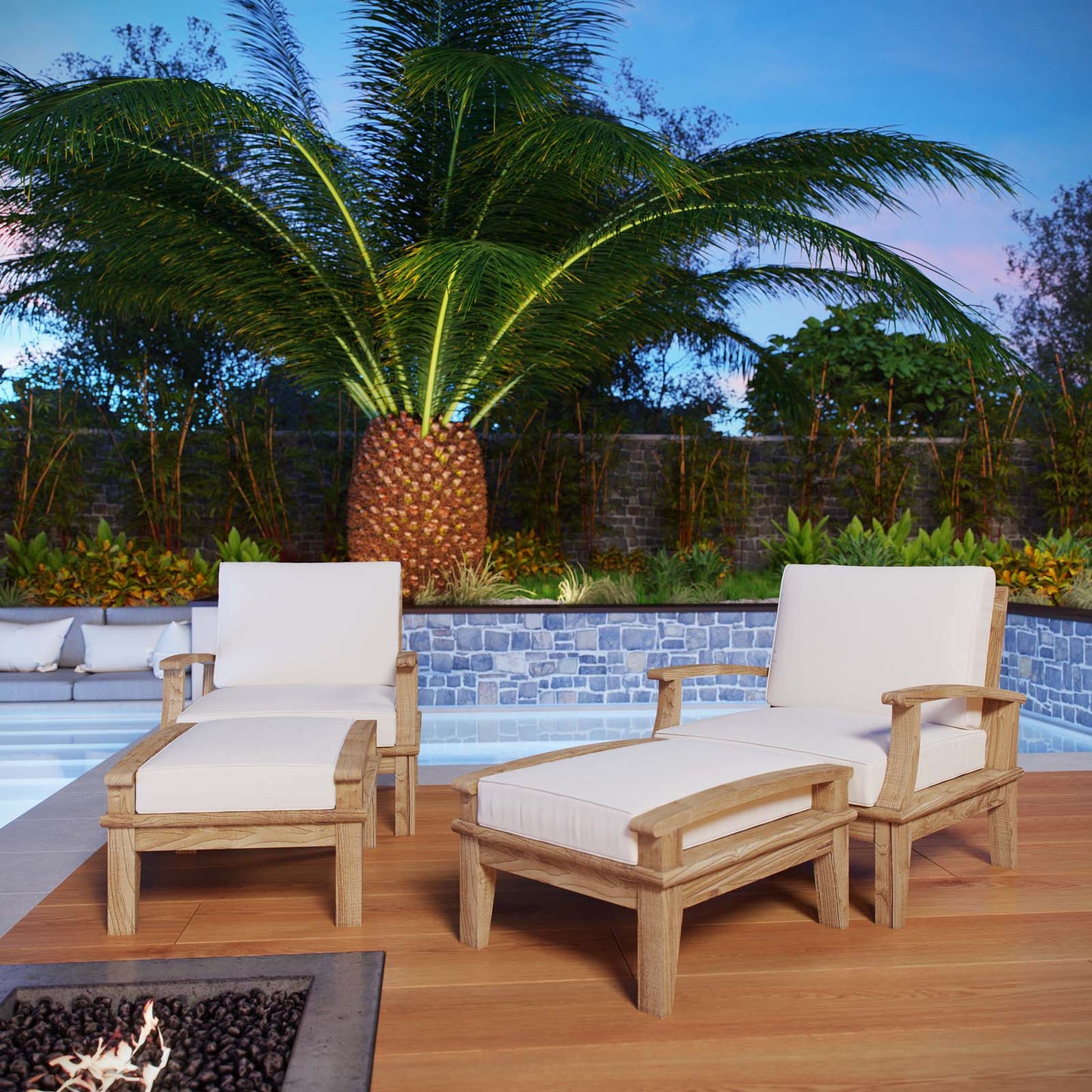 Marina 4 Piece Outdoor Patio Teak Set by Modway EEI-1537-NAT-WHI-SET