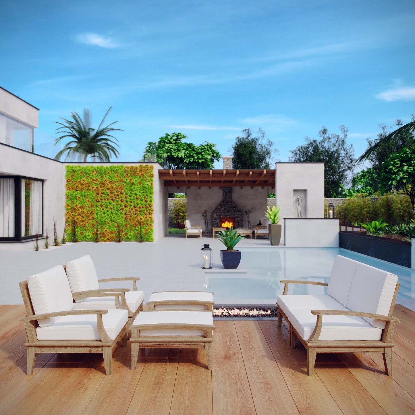 Marina 6 Piece Outdoor Patio Teak Set by Modway EEI-1597-NAT-WHI-SET