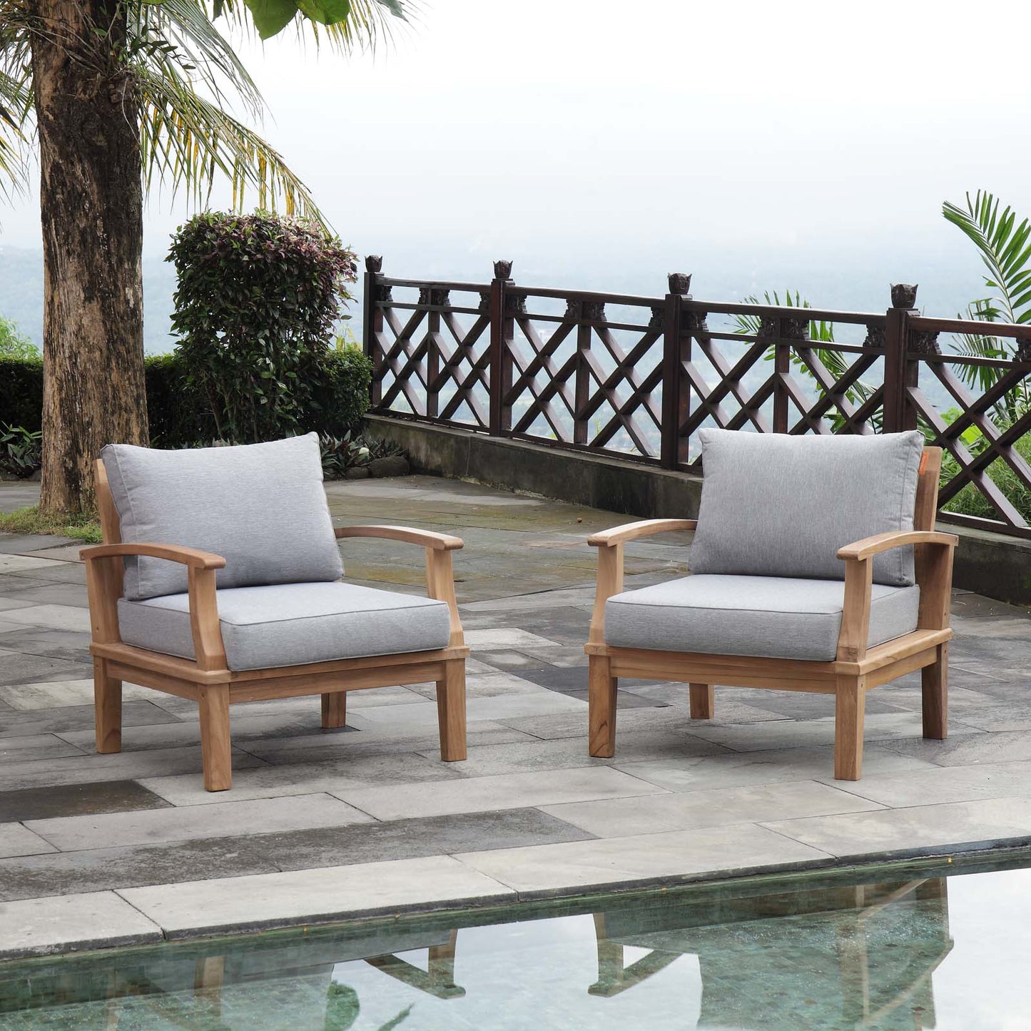 Marina 2 Piece Outdoor Patio Teak Set Natural Gray EEI-1819-NAT-GRY-SET