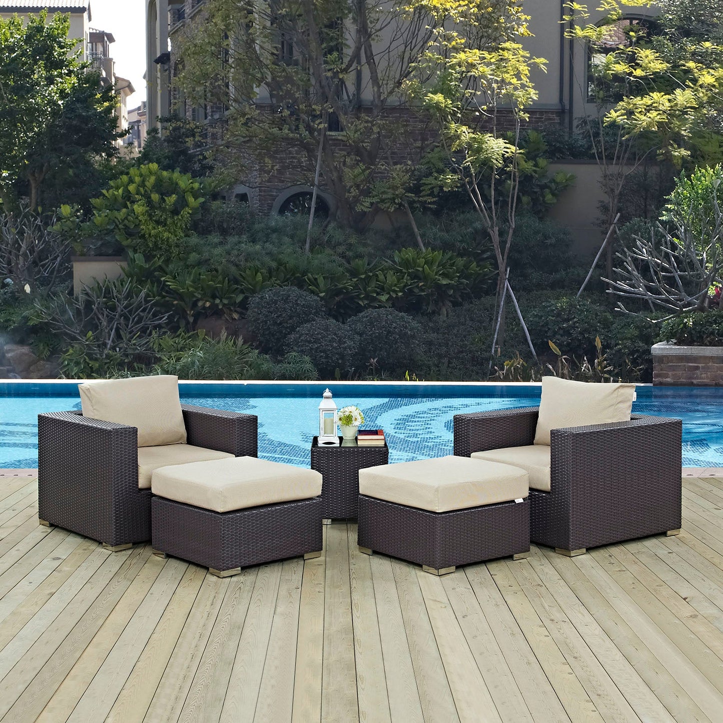 Convene 5 Piece Outdoor Patio Sectional Set Espresso