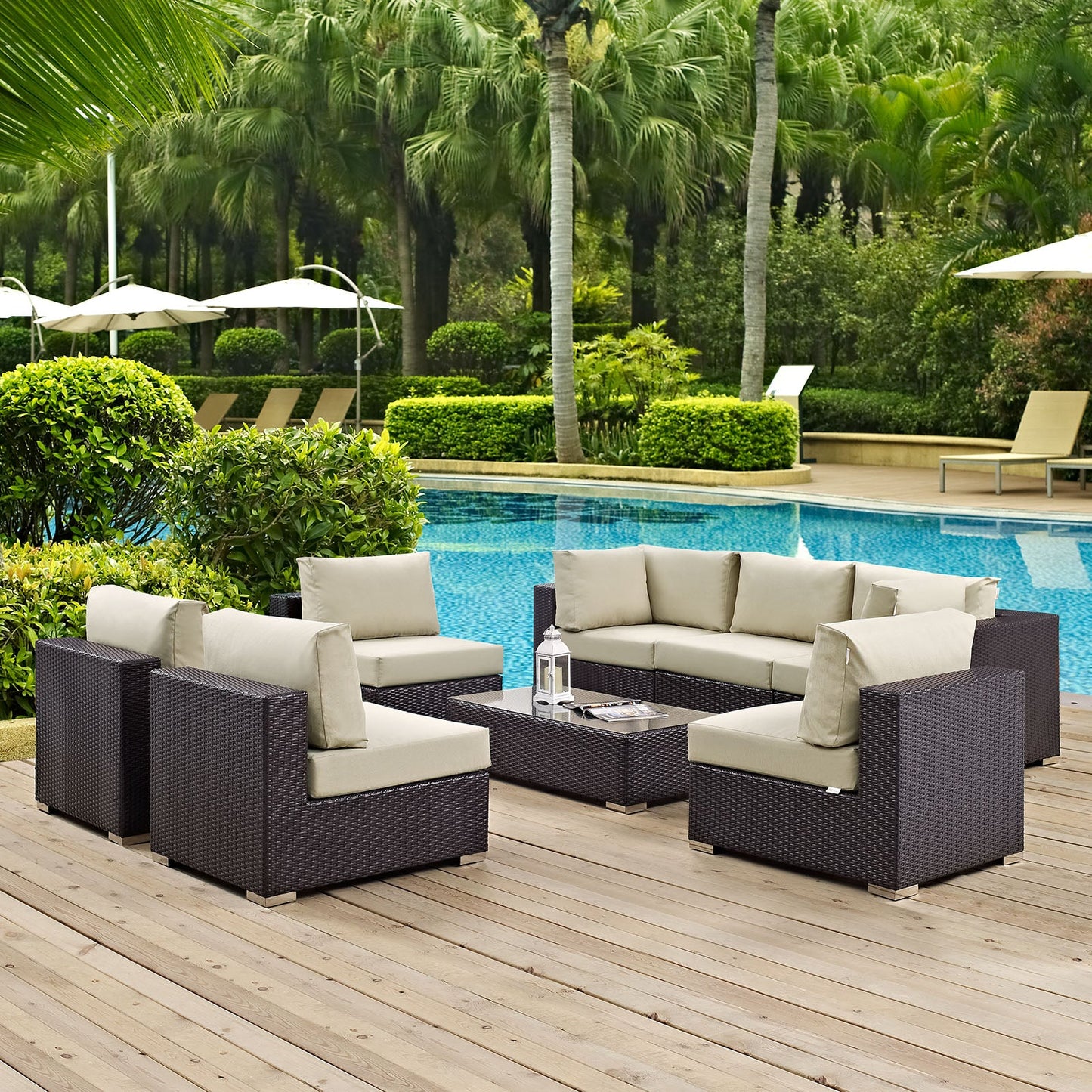 Convene 8 Piece Outdoor Patio Sectional Set Espresso