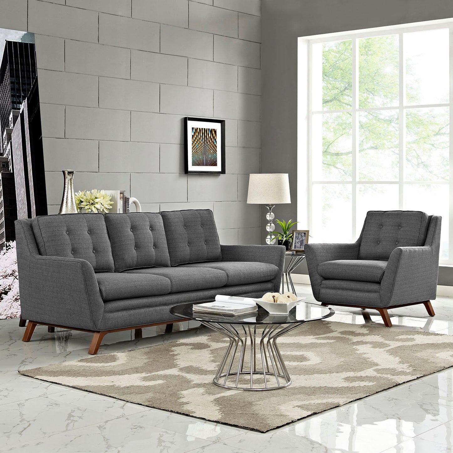 Beguile Living Room Set Upholstered Fabric Set of 2 Gray EEI-2433-DOR-SET