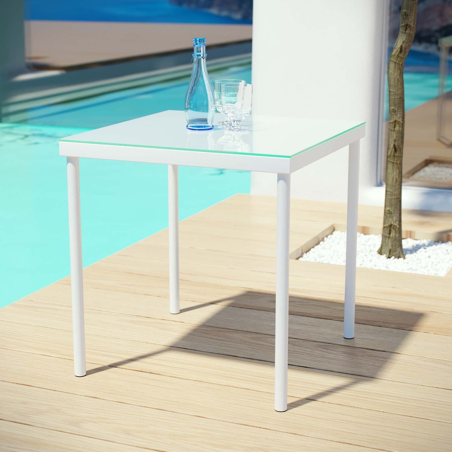 Harmony Outdoor Patio Aluminum Side Table White EEI-2604-WHI