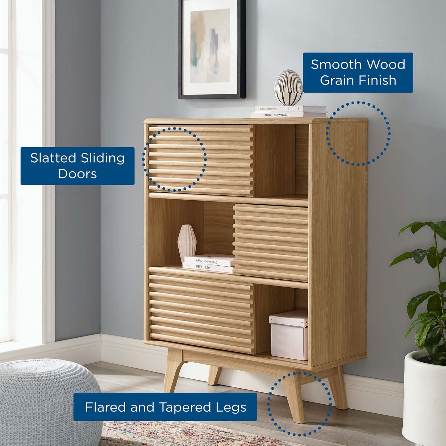Render Three-Tier Display Storage Cabinet Stand Oak EEI-3343-OAK
