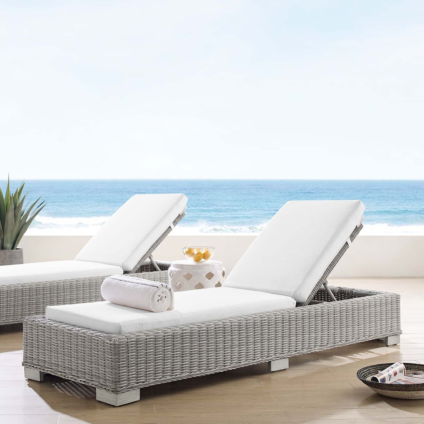 Conway Outdoor Patio Wicker Rattan Chaise Lounge