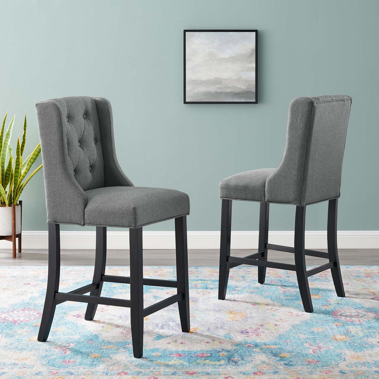 Baronet Upholstered Fabric Counter Bar Stool Set of 2 by Modway EEI-4020-GRY