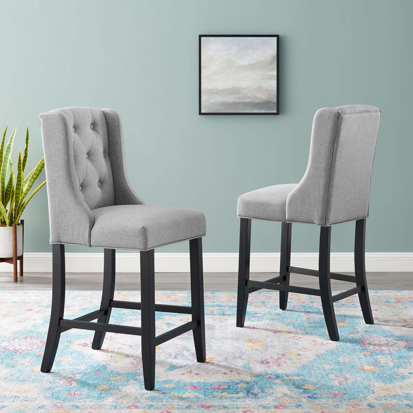 Baronet Upholstered Fabric Counter Bar Stool Set of 2 by Modway EEI-4020-LGR