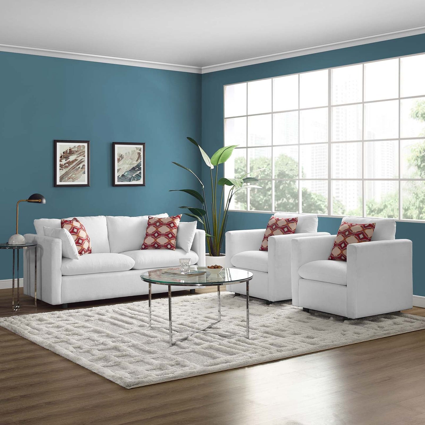 Activate 3 Piece Upholstered Fabric Set White EEI-4046-WHI-SET