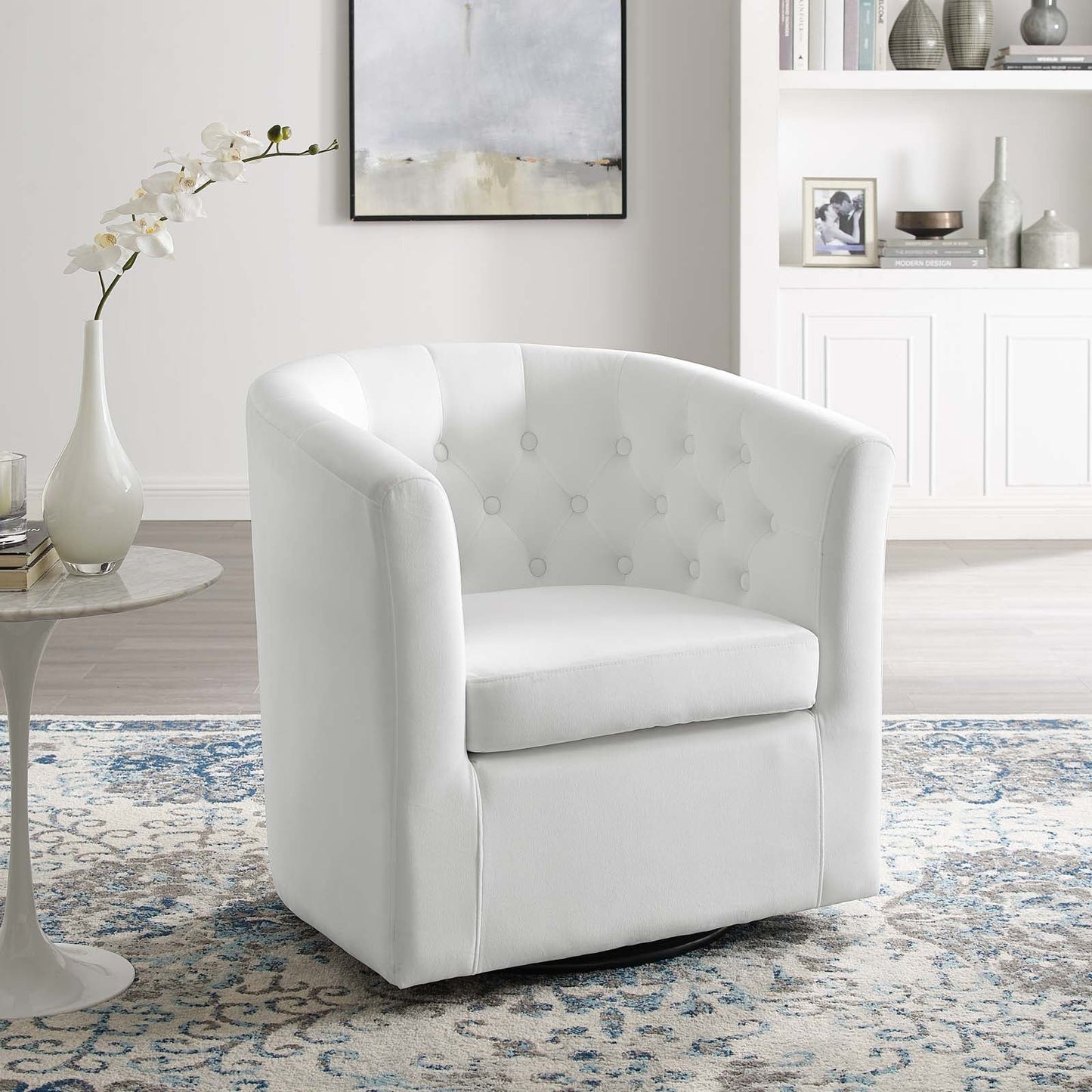 Prospect Tufted Performance Velvet Swivel Armchair White EEI-4138-WHI