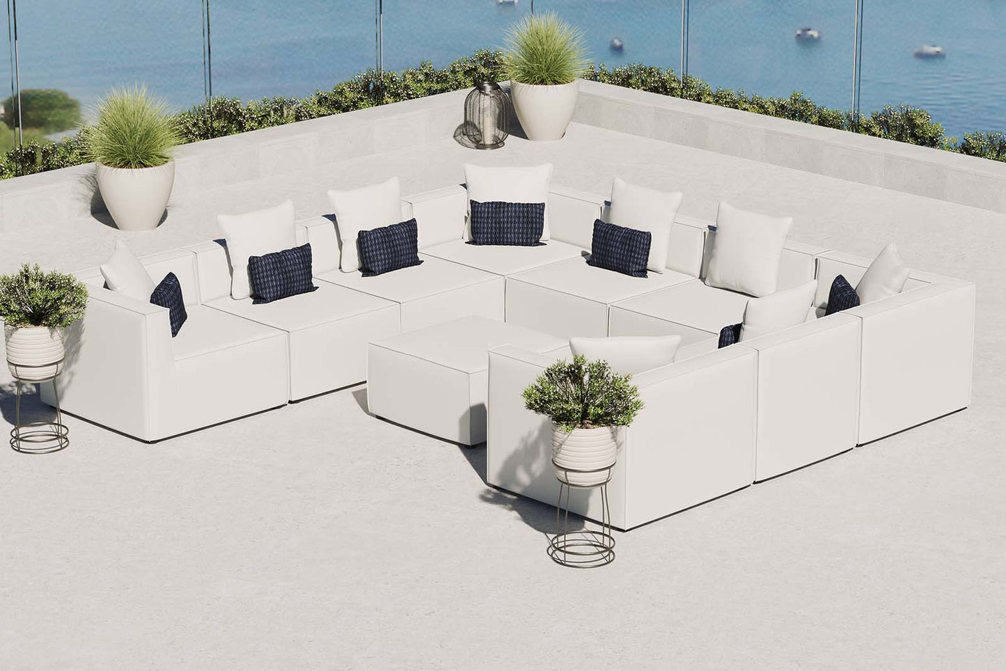Saybrook Outdoor Patio Upholstered 10-Piece Sectional Sofa White EEI-4389-WHI