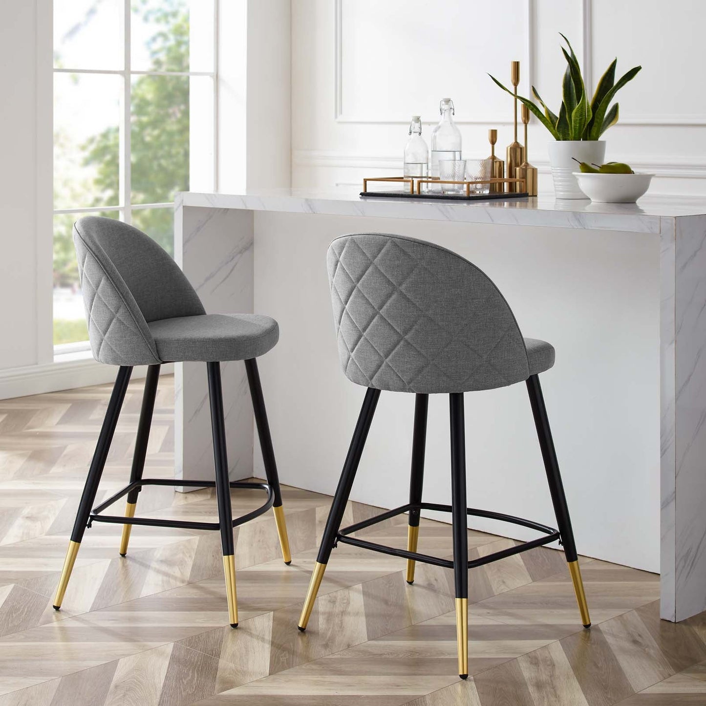 Cordial Fabric Counter Stools - Set of 2 Light Gray EEI-4528-LGR