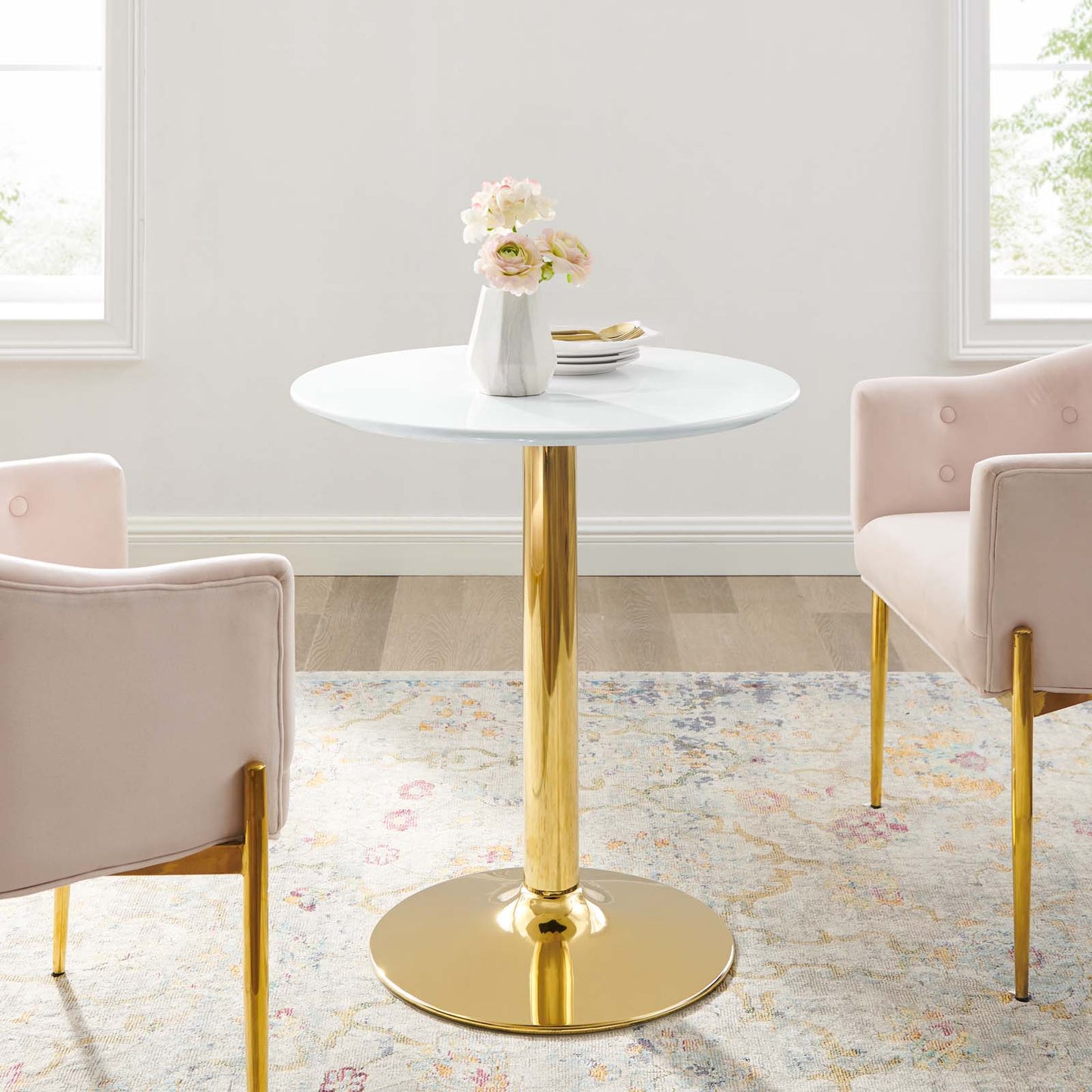 Verne 28" Artificial Marble Dining Table Gold
