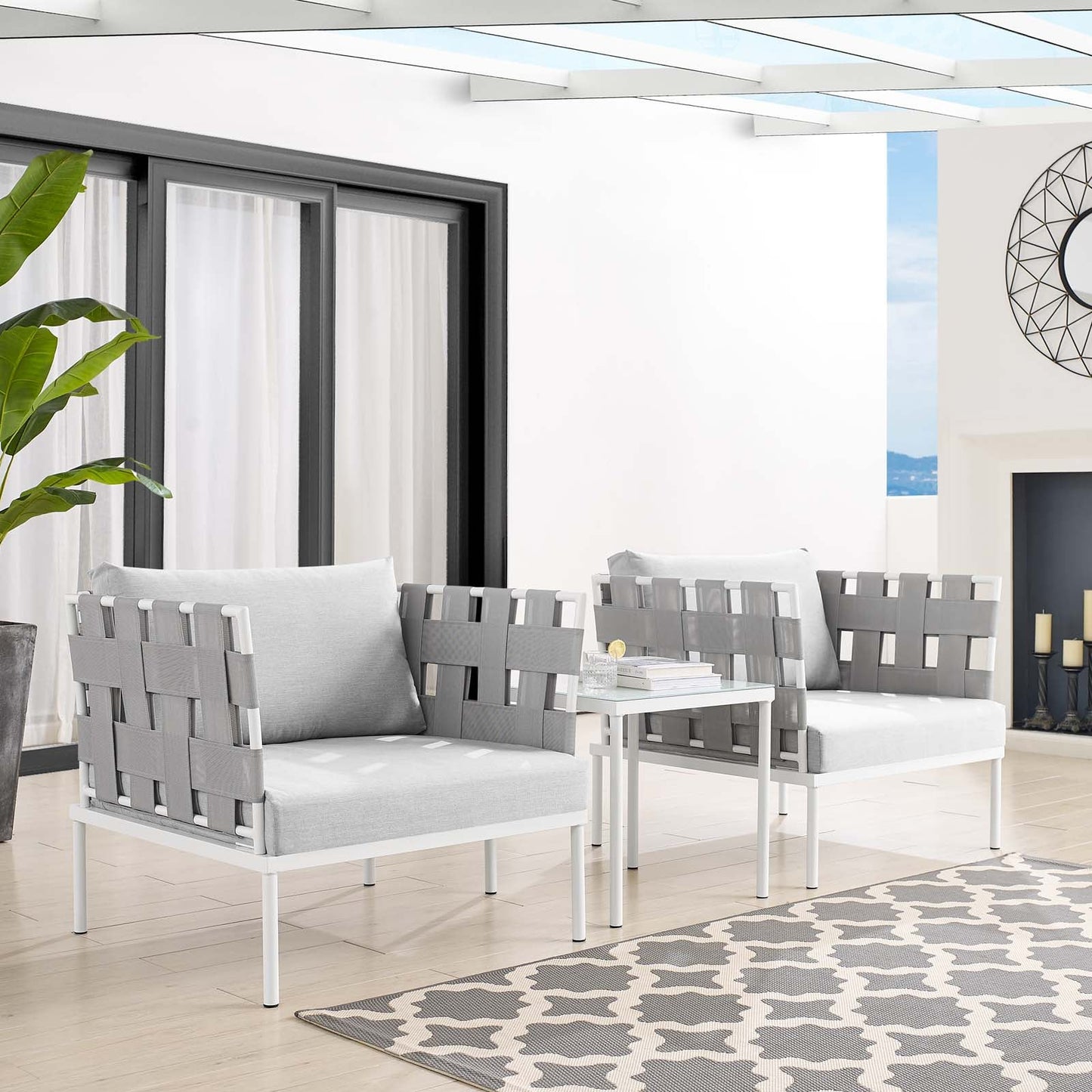 Harmony 3-Piece Sunbrella® Outdoor Patio Aluminum Seating Set Gray Gray EEI-4687-GRY-GRY-SET