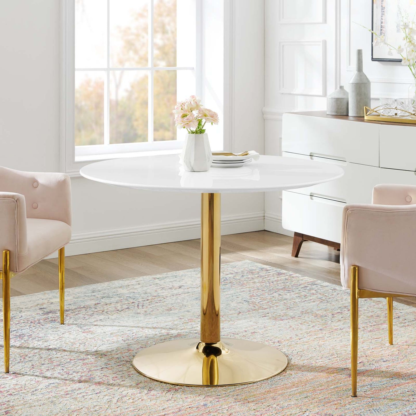 Verne 40" Artificial Marble Dining Table Gold