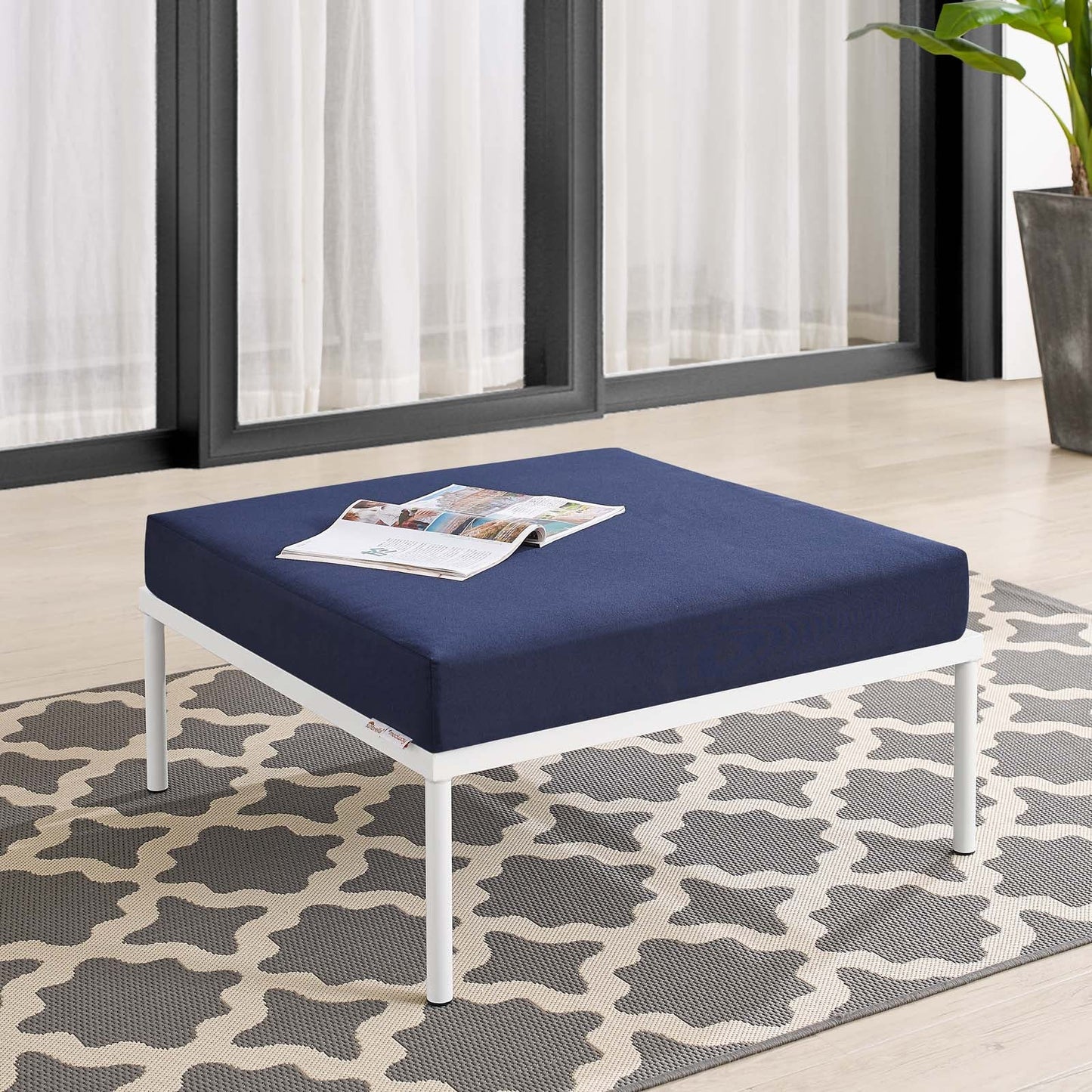 Harmony Sunbrella® Outdoor Patio Aluminum Ottoman Navy EEI-4969-NAV