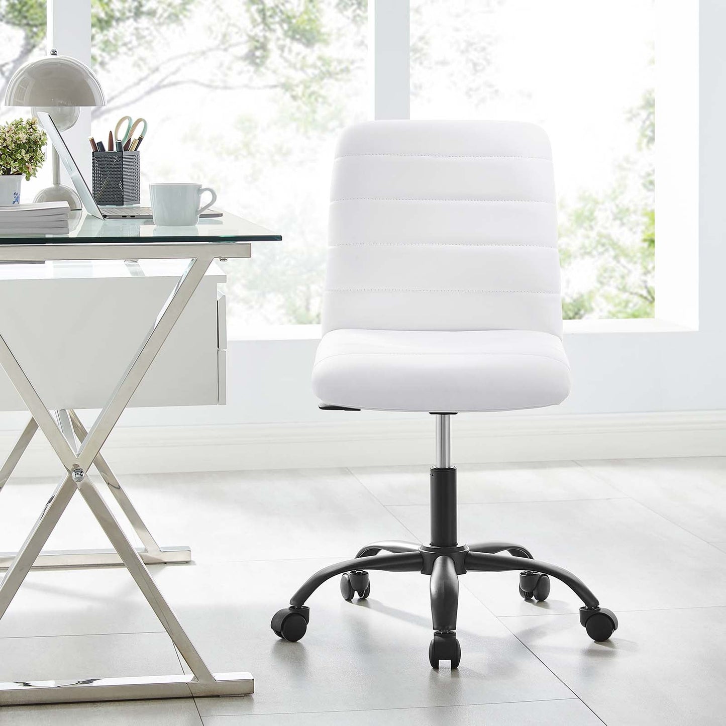 Ripple Armless Mid Back Vinyl and Vegan Leather Office Chair