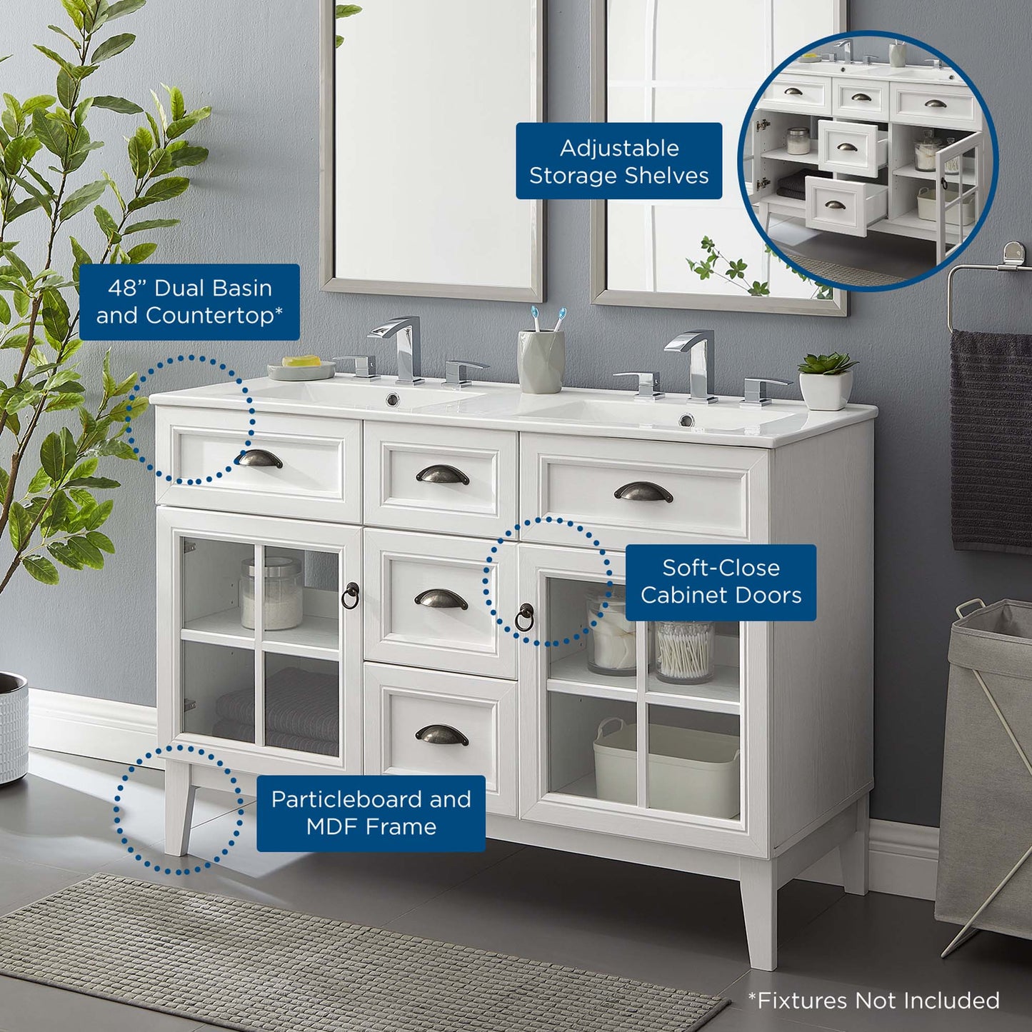 Isle 48" Double Bathroom Vanity Cabinet by Modway EEI-5428-WHI-WHI