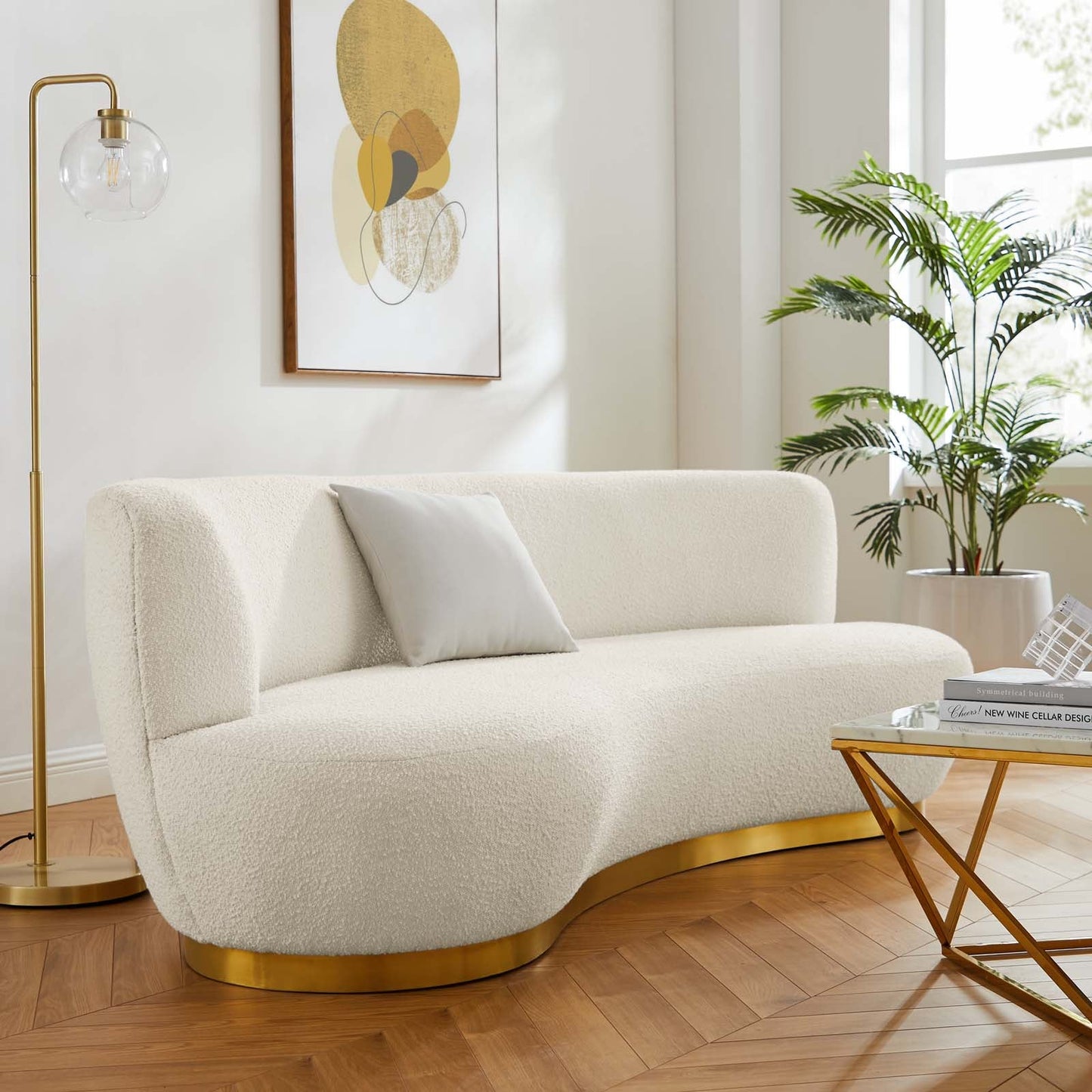 Kindred Boucle Upholstered Upholstered Fabric Sofa Gold Ivory EEI-5487-GLD-IVO