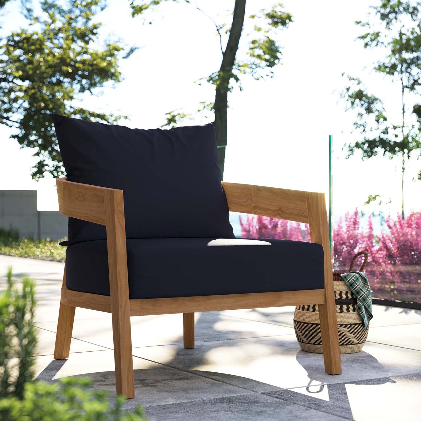 Brisbane Teak Wood Outdoor Patio Armchair Natural Navy EEI-5602-NAT-NAV