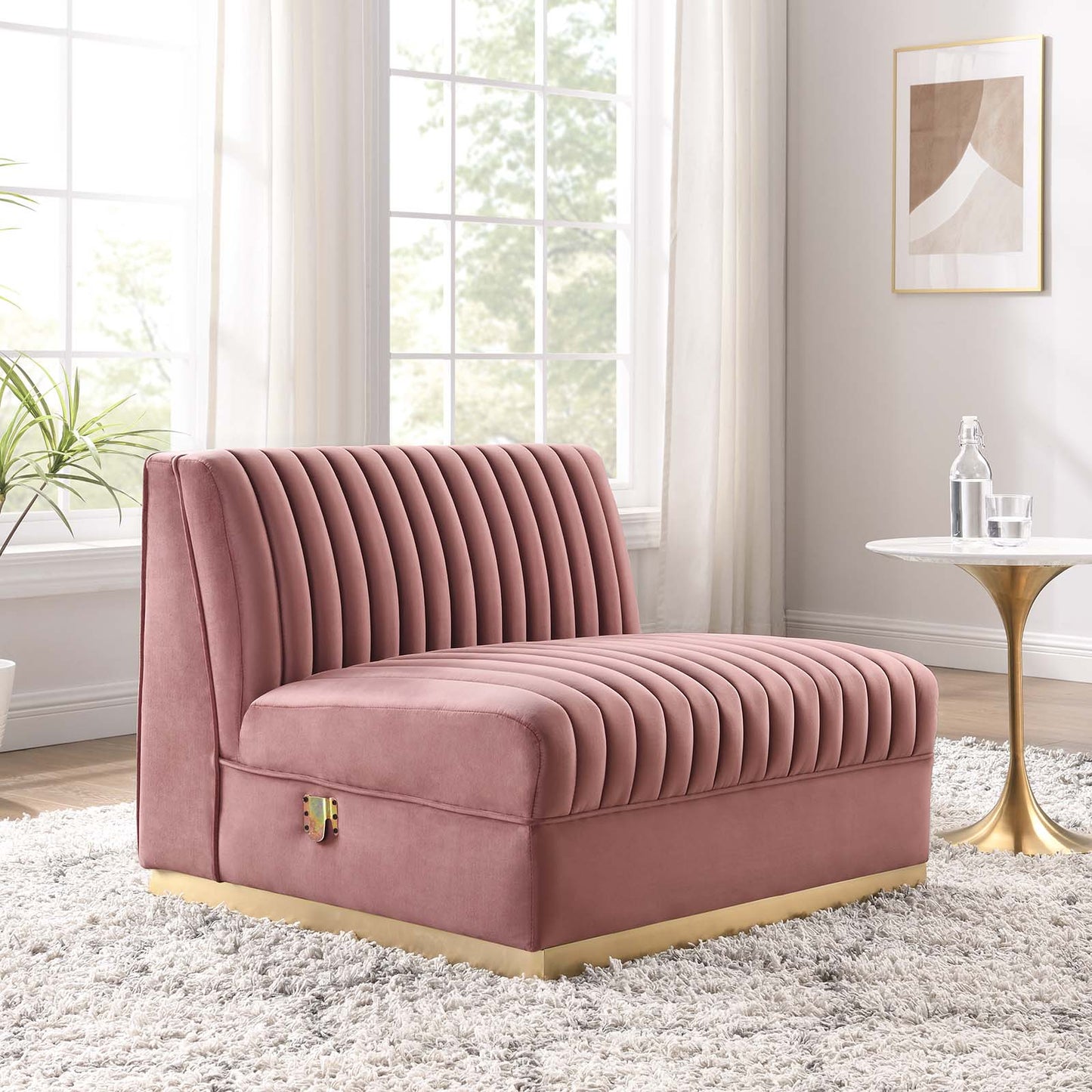 Sanguine Channel Tufted Performance Velvet Modular Sectional Sofa Armless Chair Dusty Rose EEI-6033-DUS