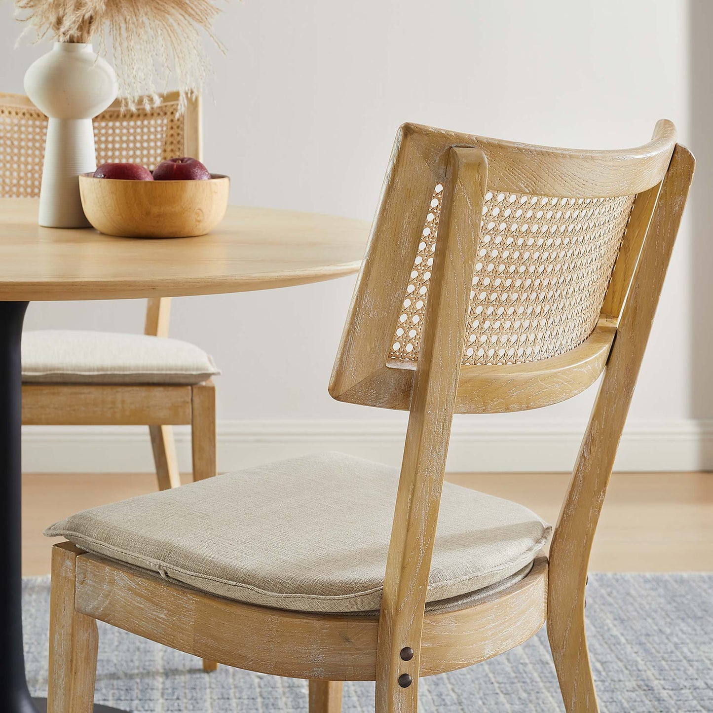 Caledonia Fabric Upholstered Wood Dining Chair Set of 2 by Modway EEI-6080-GRY-BEI