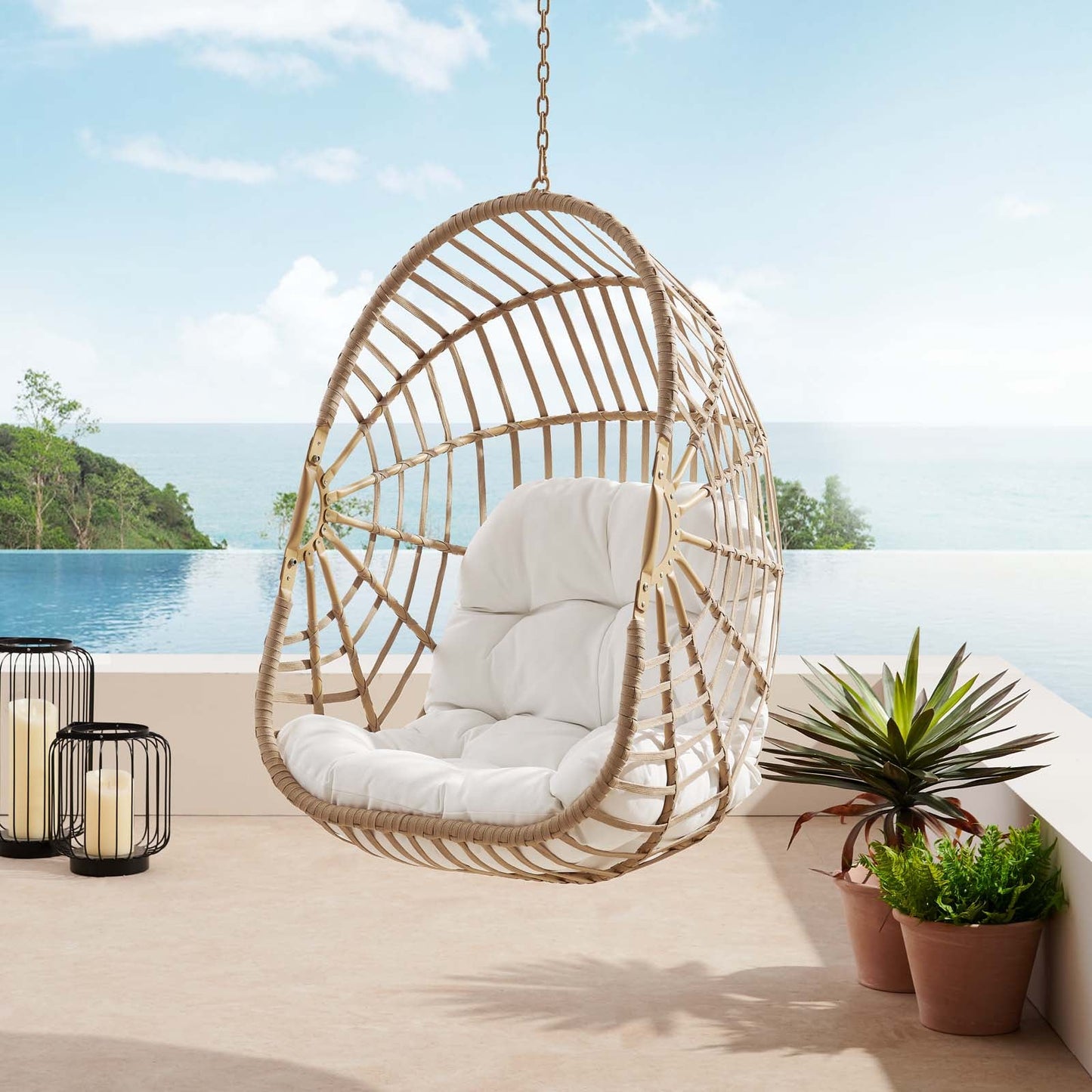 Amalie Wicker Rattan Outdoor Patio Swing Chair Natural White