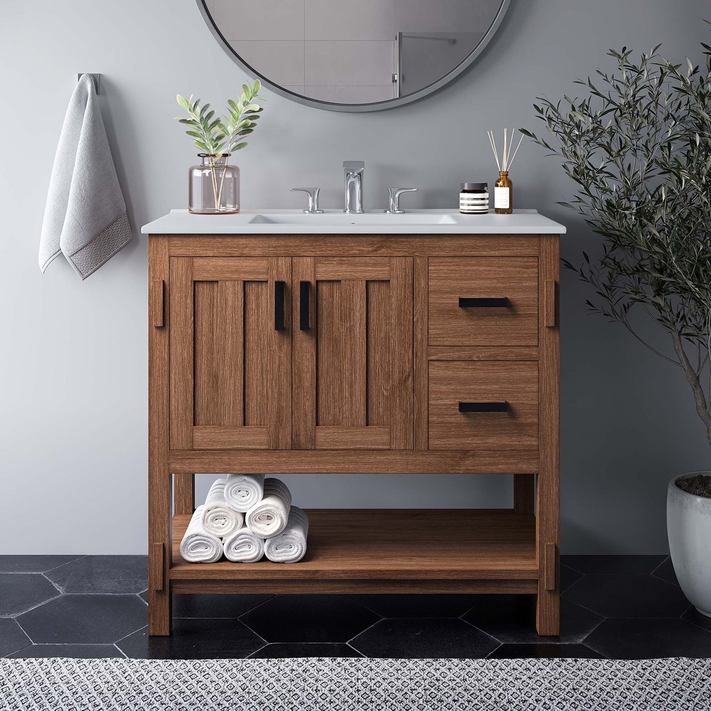 Ashlyn 36” Wood Bathroom Vanity by Modway EEI-6535-WAL-WHI