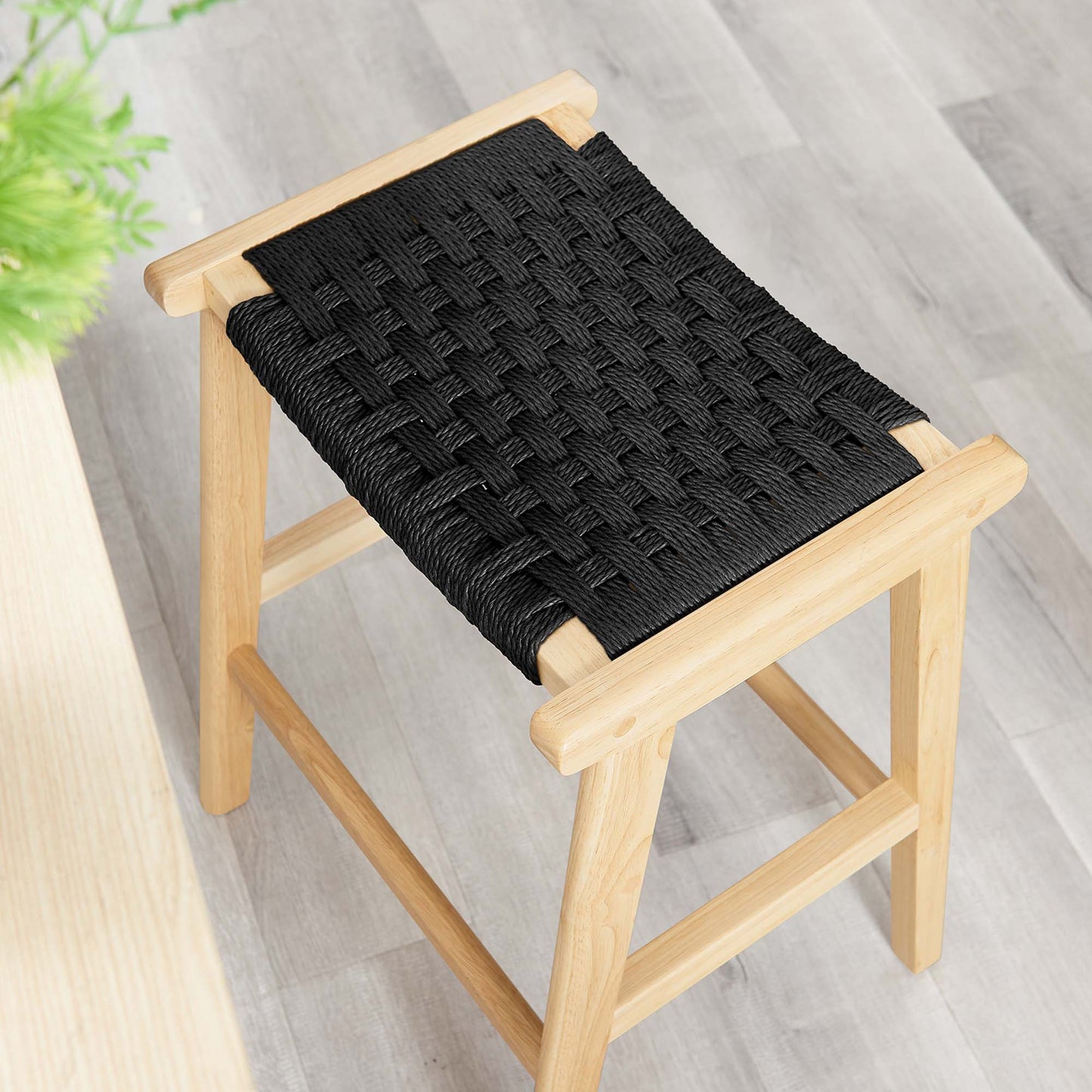 Saoirse Woven Rope Wood Counter Stool Set of 2 by Modway EEI-6548-NAT-BLK