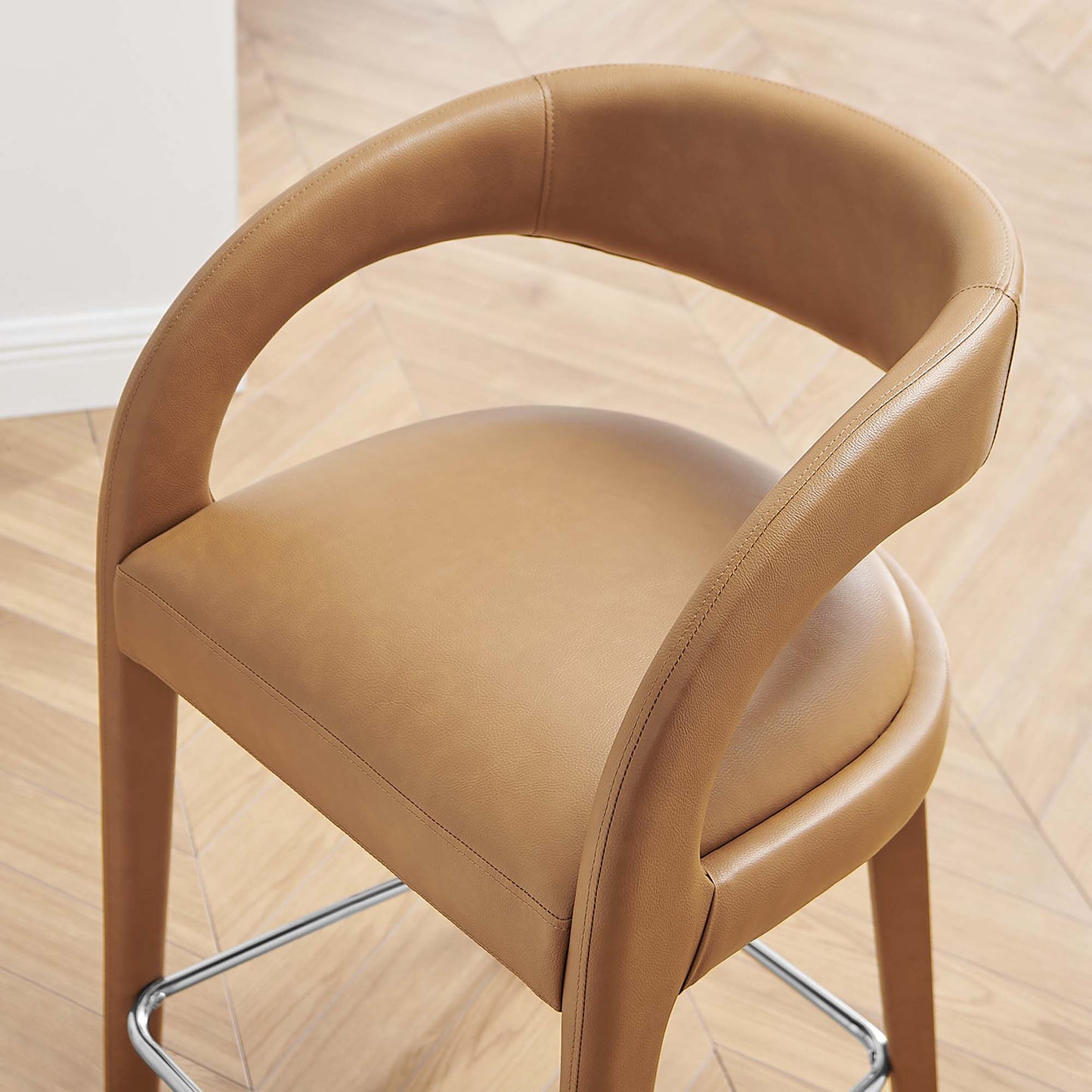 Pinnacle Vegan Leather Counter Stool Set of 2 by Modway EEI-6564-TAN-SLV