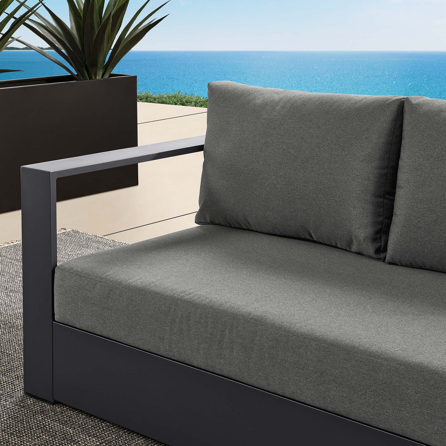 Tahoe Outdoor Patio Powder-Coated Aluminum Modular Left-Facing Loveseat by Modway EEI-6629-GRY-CHA