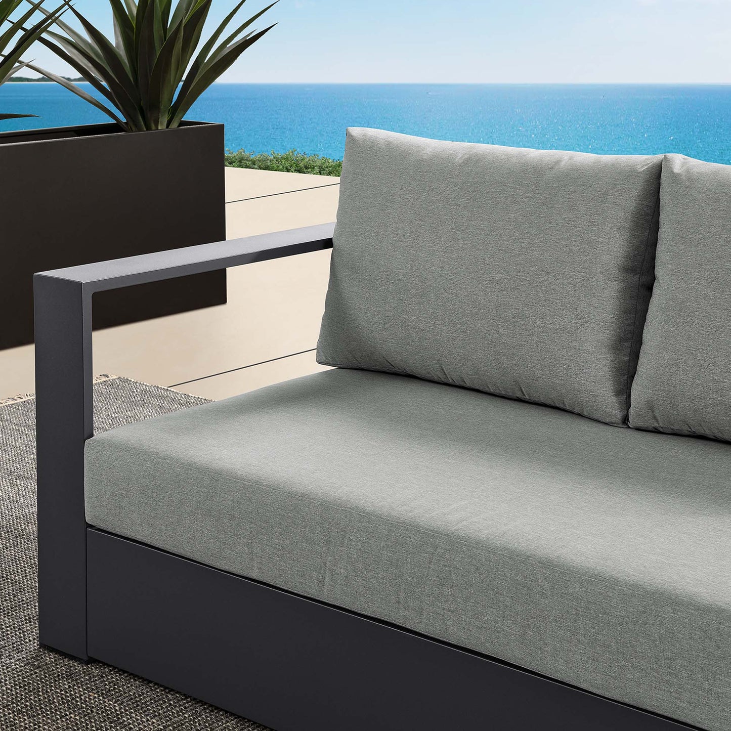 Tahoe Outdoor Patio Powder-Coated Aluminum Modular Left-Facing Loveseat by Modway EEI-6629-GRY-GRY