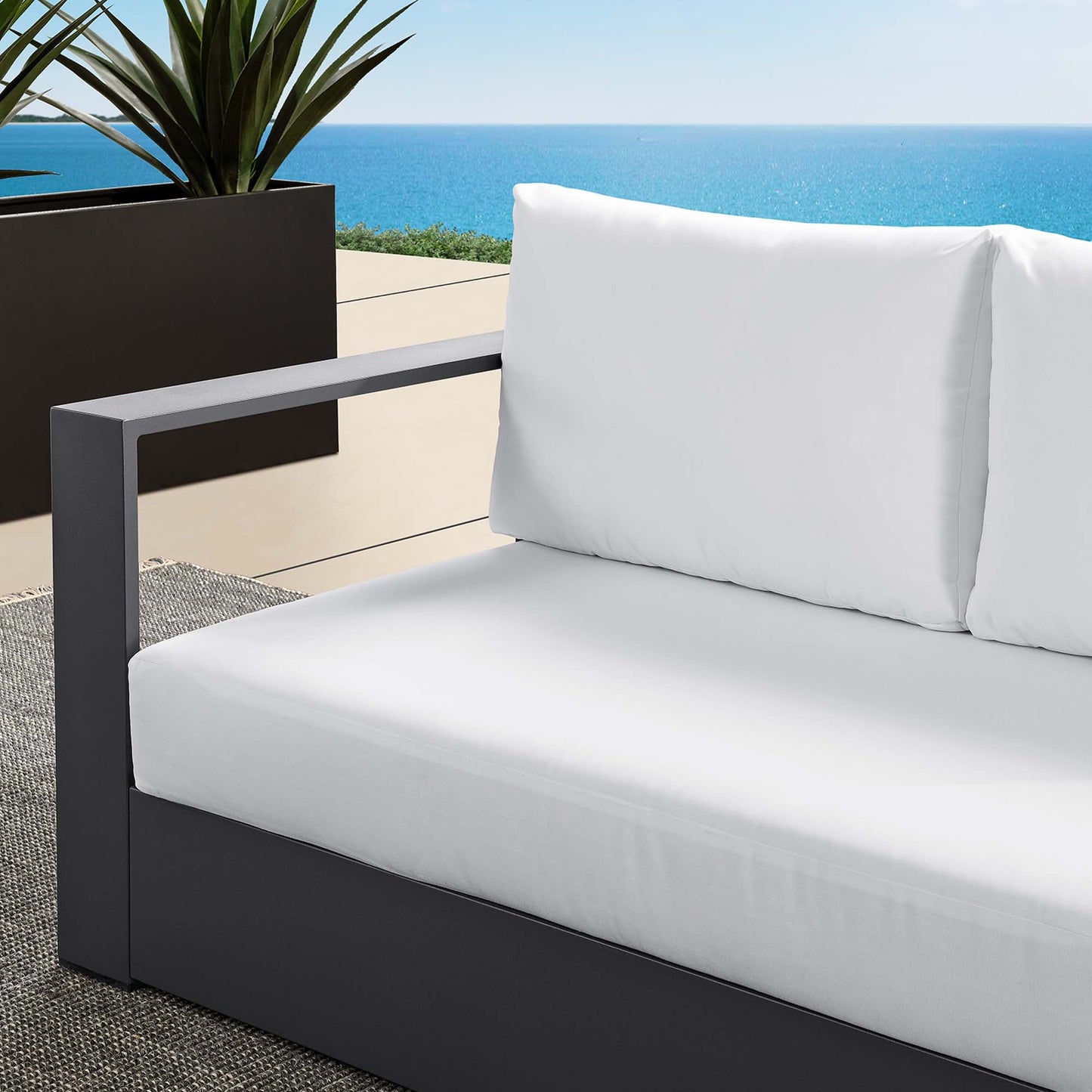 Tahoe Outdoor Patio Powder-Coated Aluminum Modular Left-Facing Loveseat by Modway EEI-6629-GRY-WHI