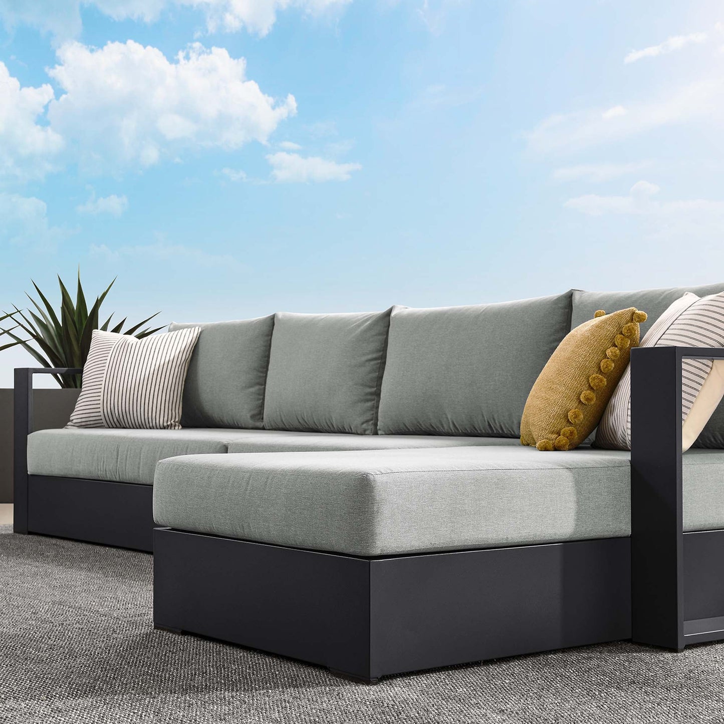 Tahoe 3-Piece Outdoor Patio Powder-Coated Aluminum Right-Facing Chaise Sectional Sofa Set by Modway EEI-6671-GRY-GRY
