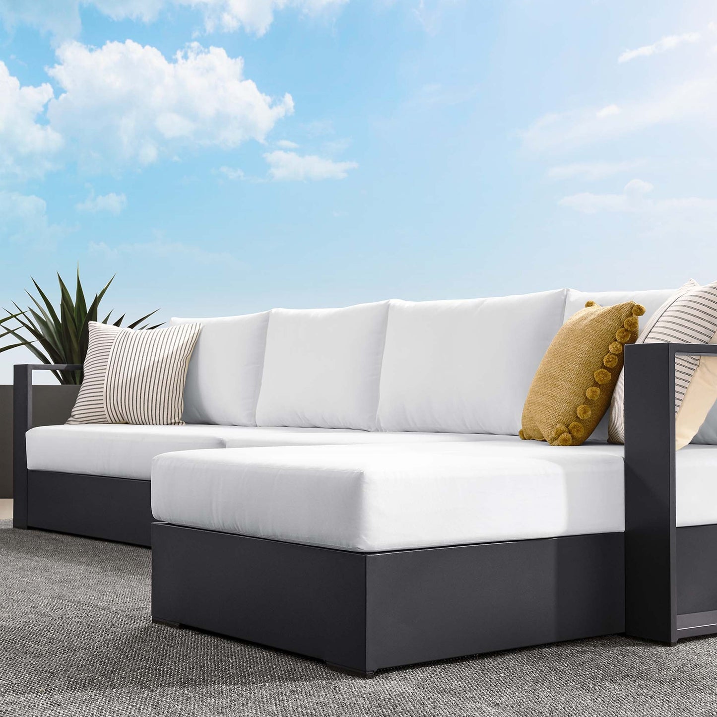 Tahoe 3-Piece Outdoor Patio Powder-Coated Aluminum Right-Facing Chaise Sectional Sofa Set by Modway EEI-6671-GRY-WHI
