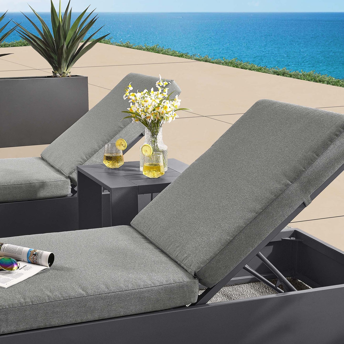 Tahoe 3-Piece Outdoor Patio Powder-Coated Aluminum Chaise Lounge Set by Modway EEI-6673-GRY-CHA