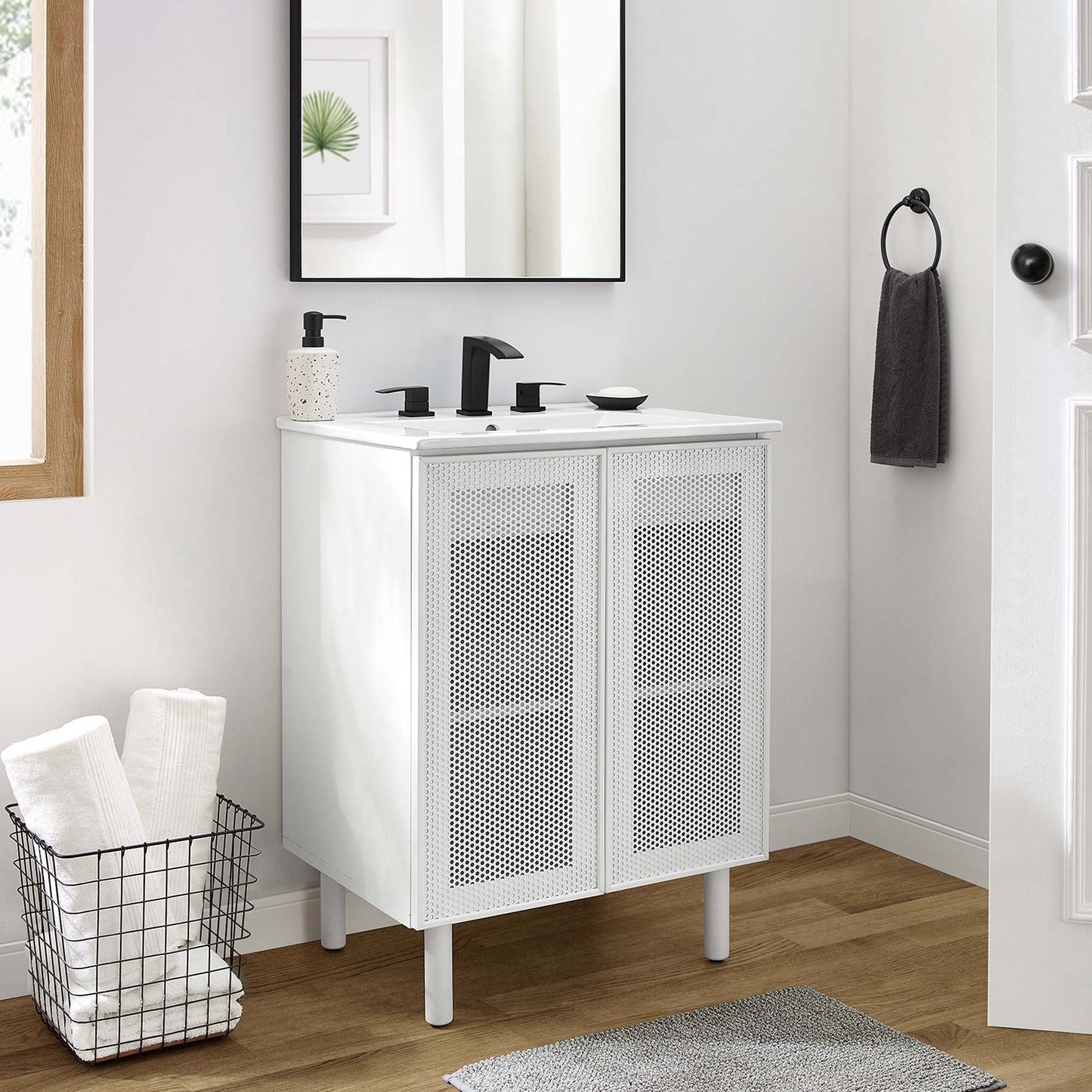 Calla 24" Perforated Metal Bathroom Vanity by Modway EEI-6677-WHI-WHI