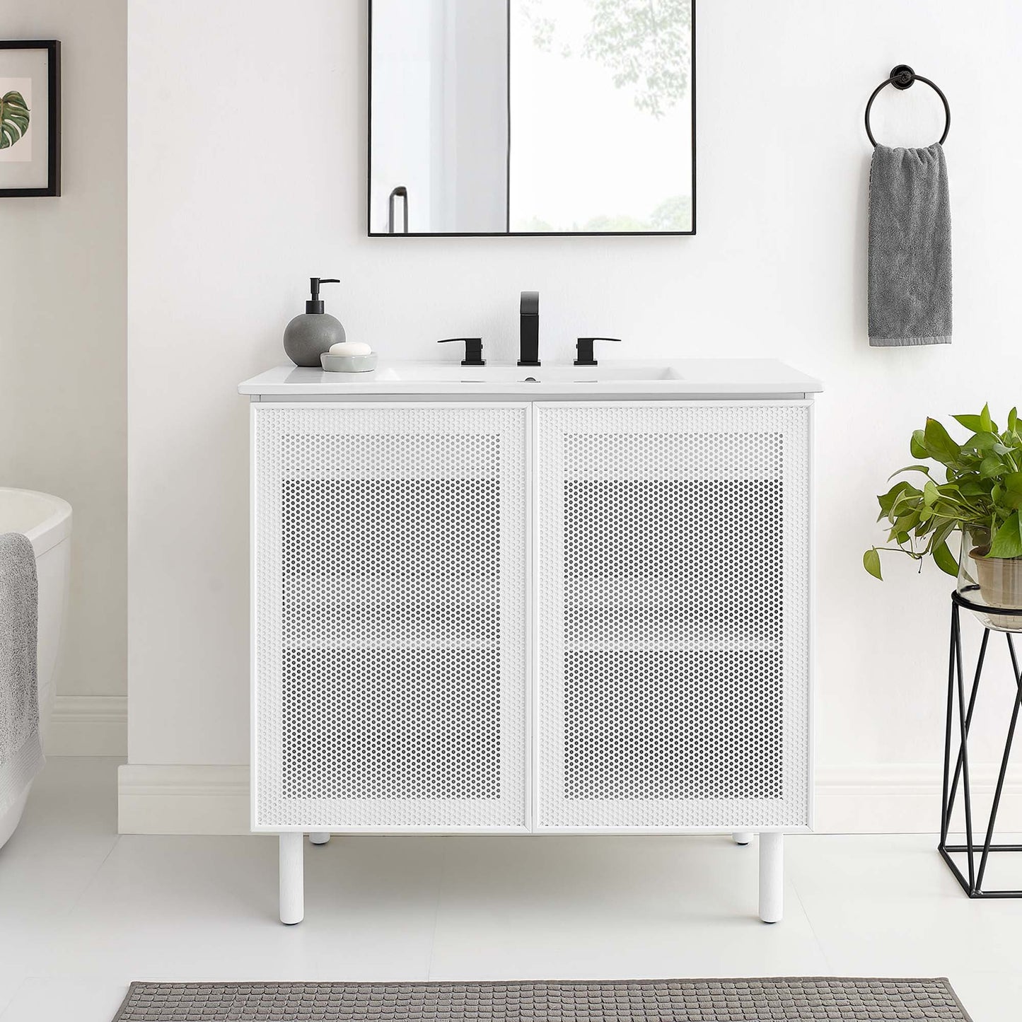 Calla 36" Perforated Metal Bathroom Vanity by Modway EEI-6678-WHI-WHI