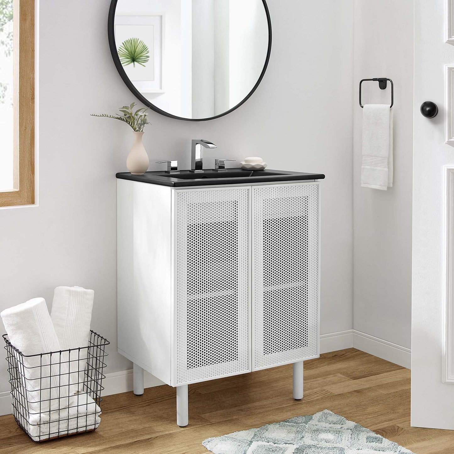 Calla 24" Perforated Metal Bathroom Vanity by Modway EEI-6679-BLK-WHI