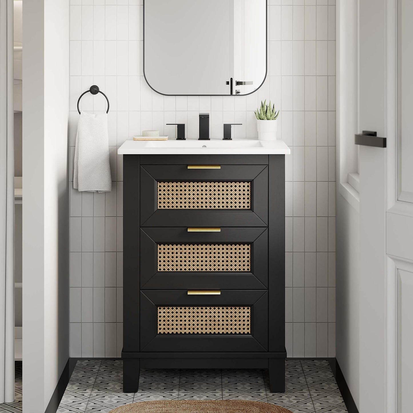 Dixie 24" Solid Wood Bathroom Vanity by Modway EEI-6723-BLK-WHI
