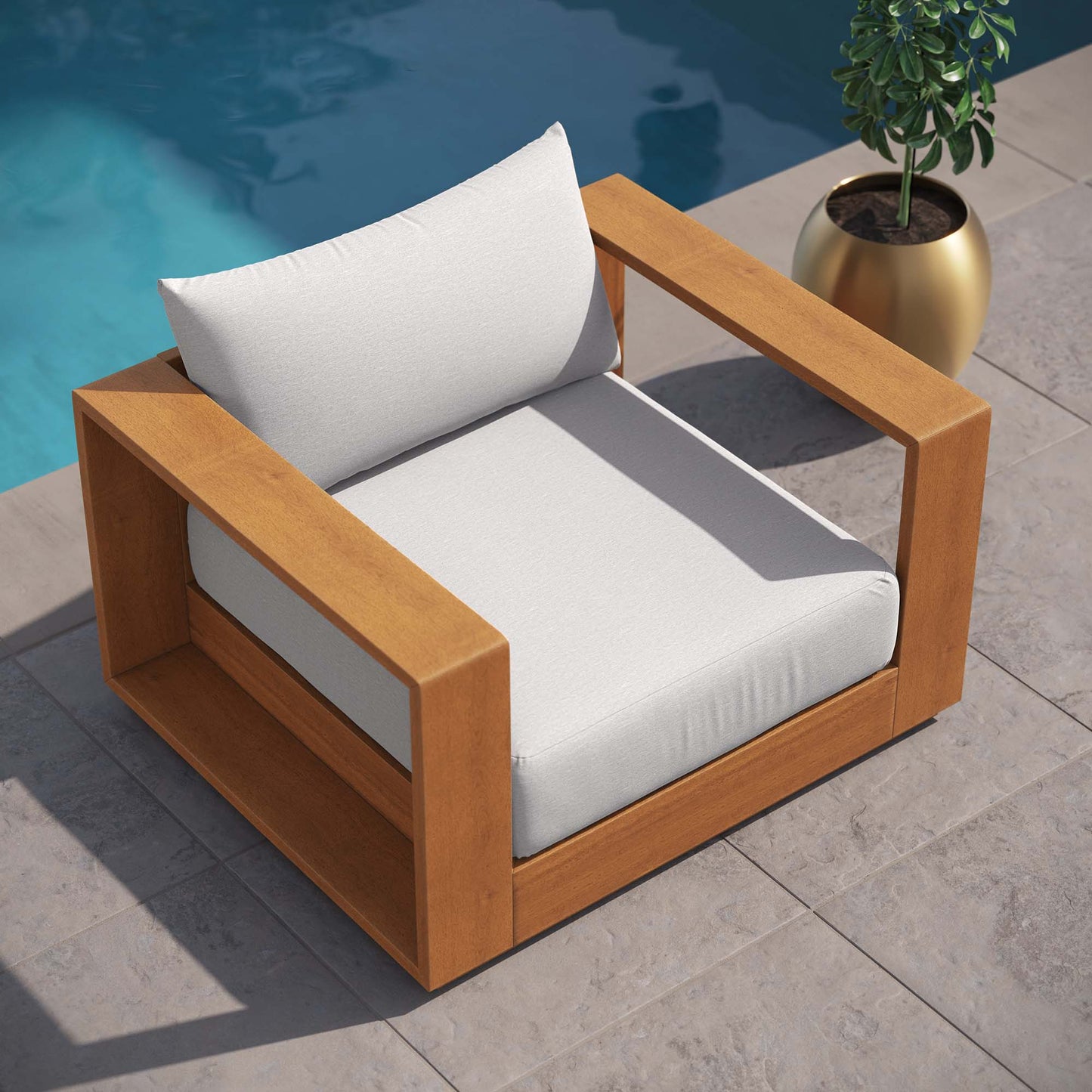 Tahoe Outdoor Patio Acacia Wood Chair by Modway EEI-6782-NAT-LGR