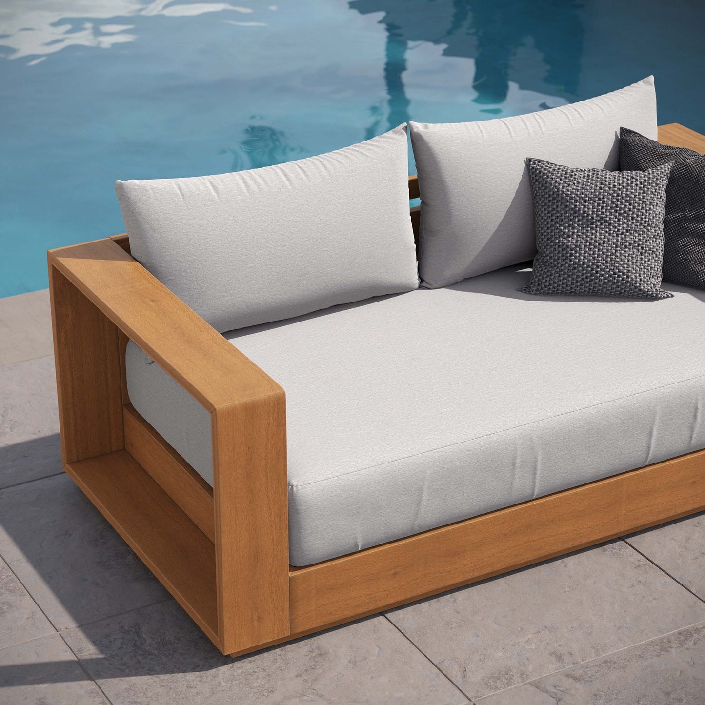 Tahoe Acacia Wood Outdoor Patio Acacia Wood Loveseat by Modway EEI-6783-NAT-LGR
