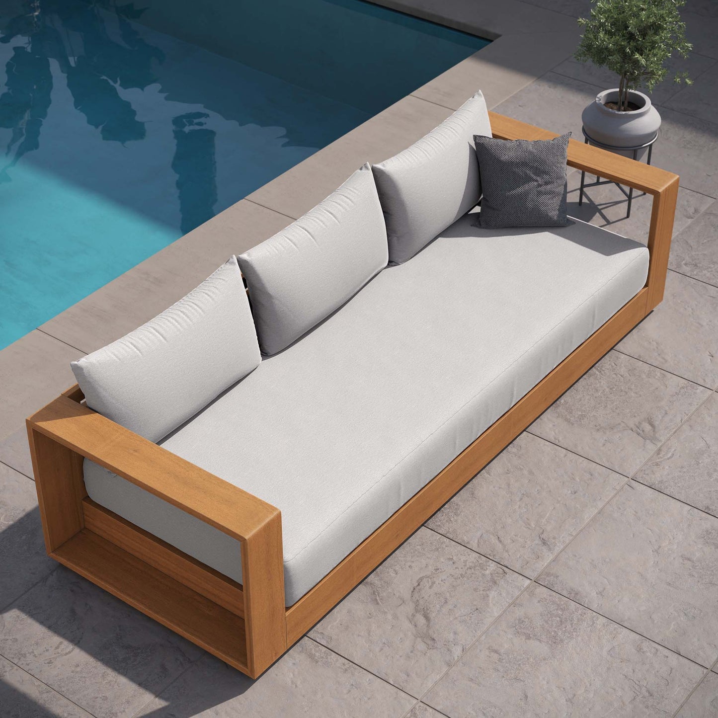 Tahoe Outdoor Patio Acacia Wood Sofa by Modway EEI-6784-NAT-LGR